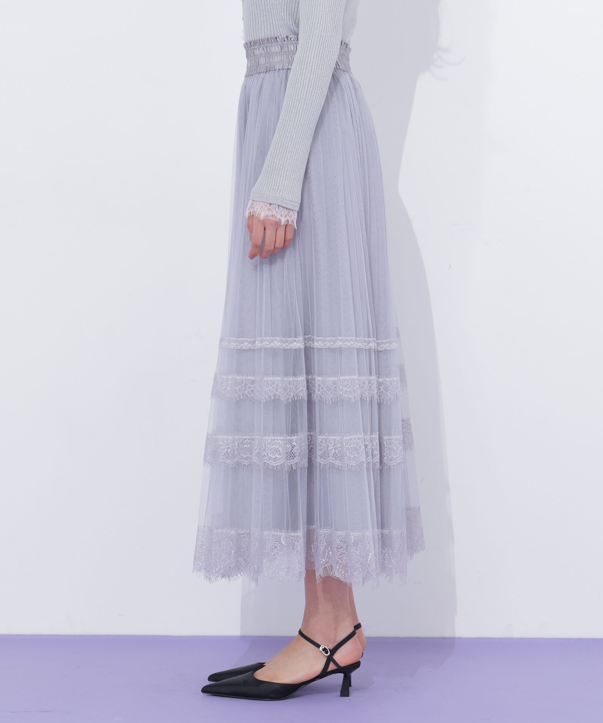  「ヘムレースプリーツチュールスカート」|スカート|
