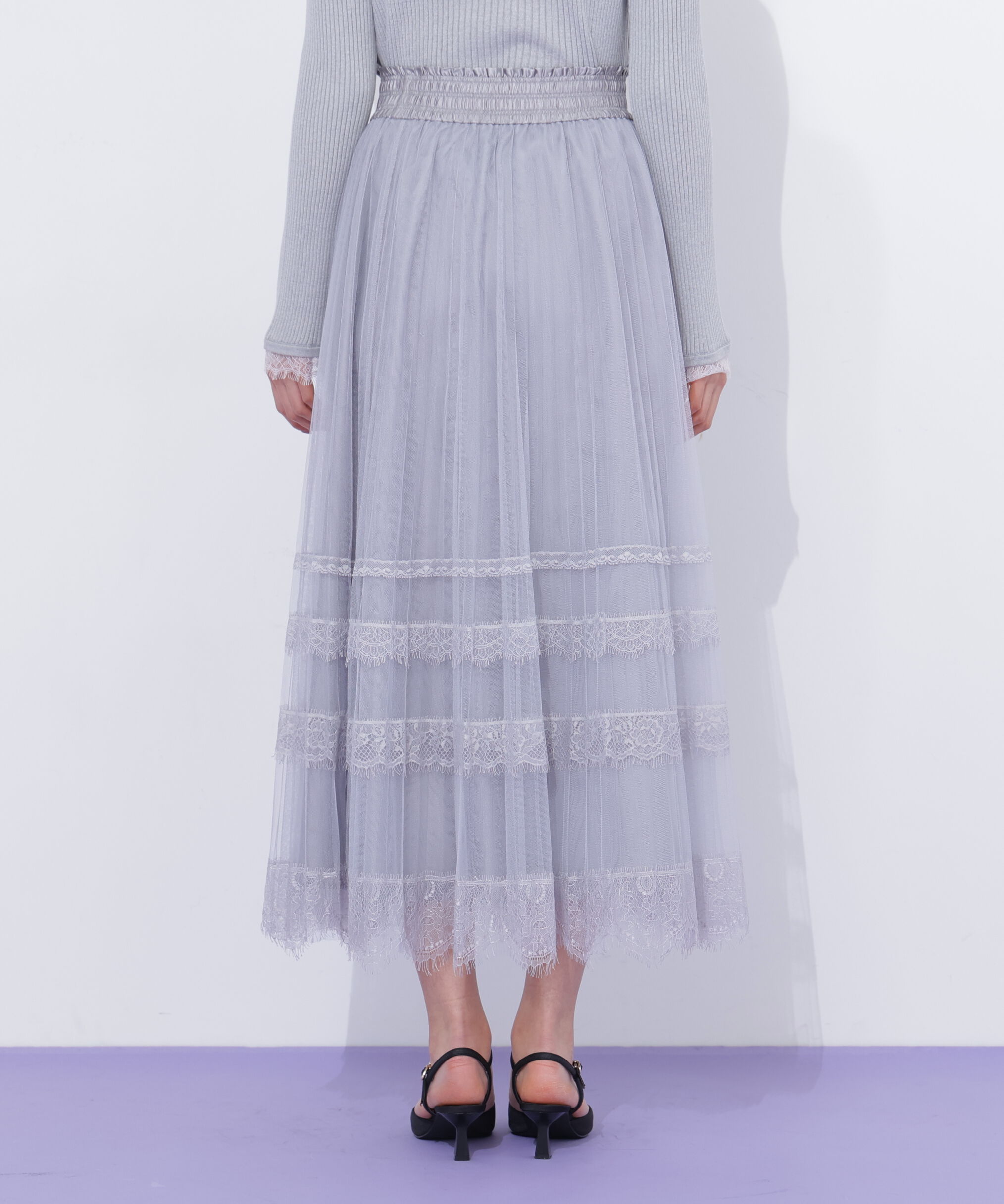  「ヘムレースプリーツチュールスカート」|スカート|