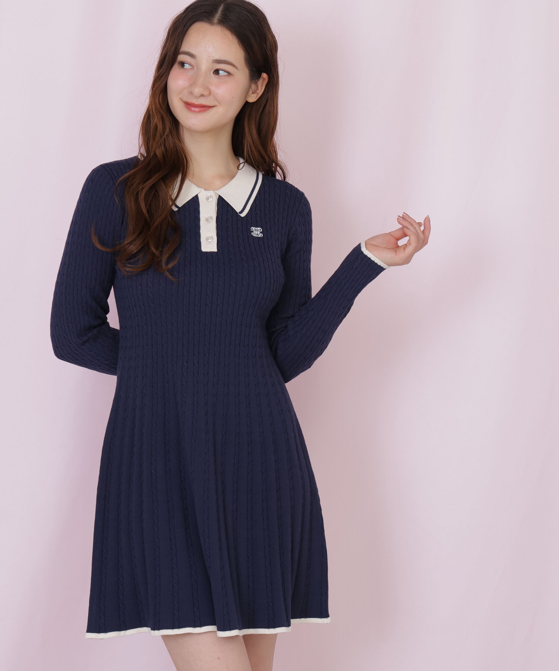  「ポロ襟ケーブルミニワンピース」|ワンピース|