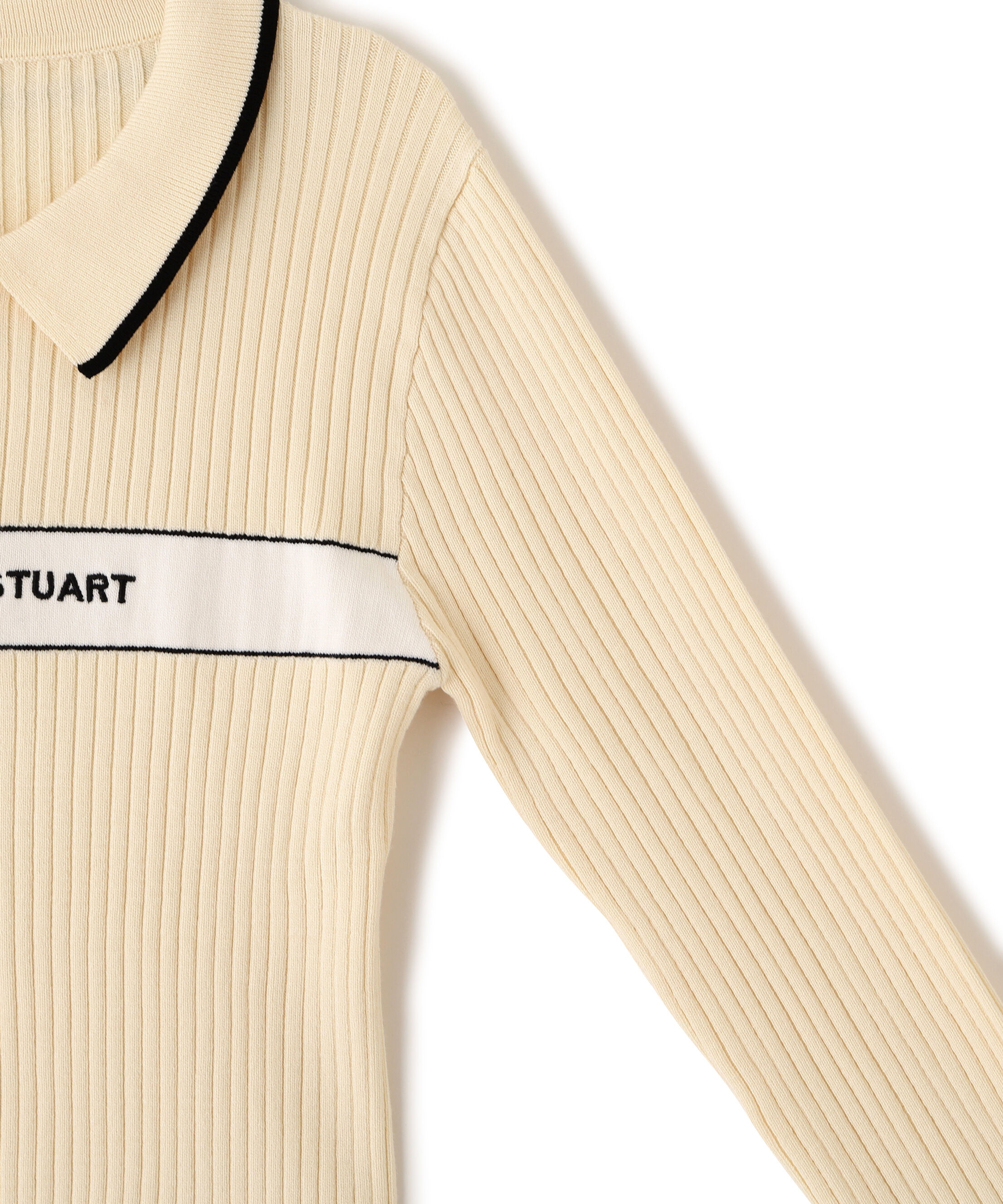  「ポロ襟配色ラインリブニット」|ニット・セーター|