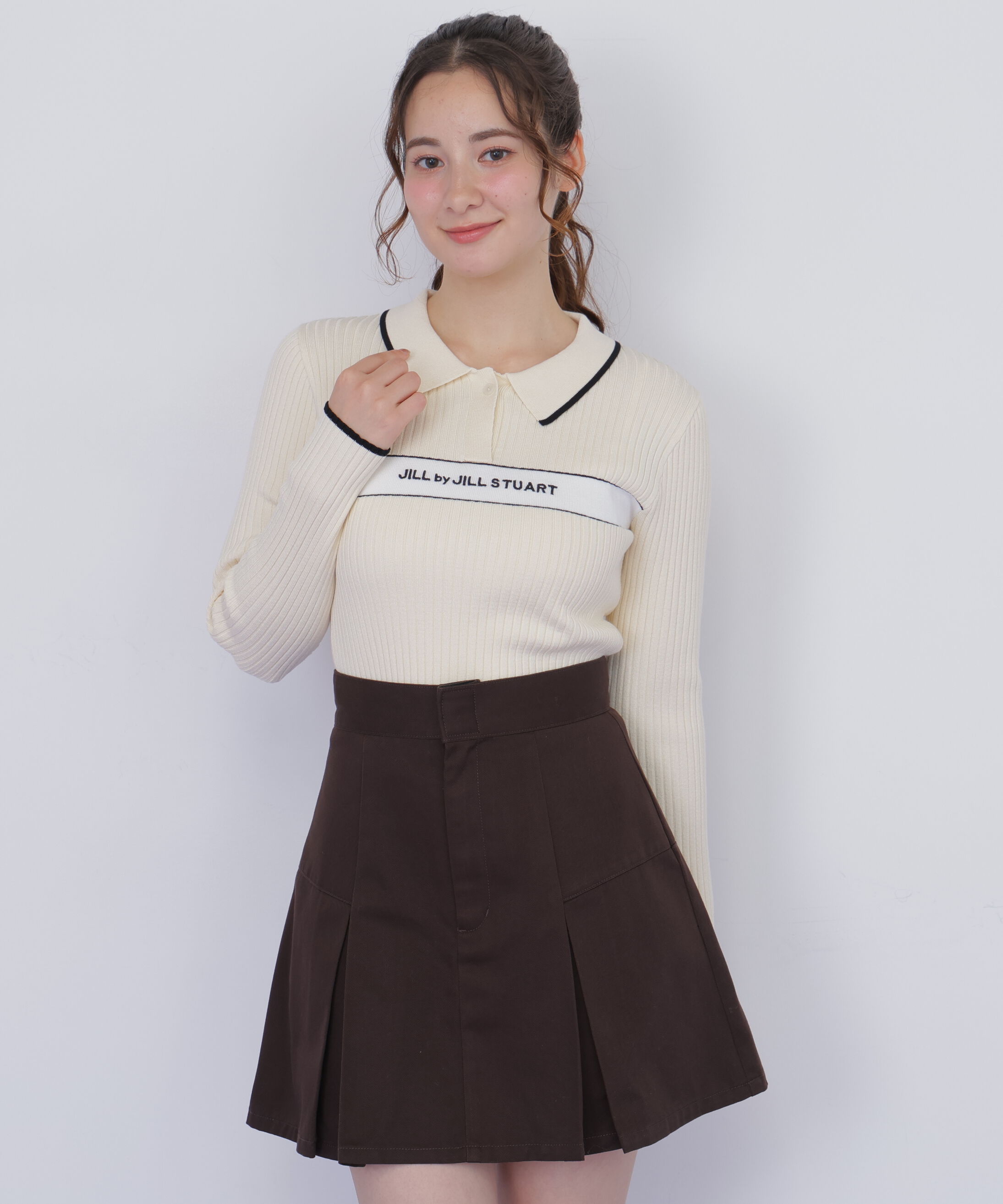  「ポロ襟配色ラインリブニット」|ニット・セーター|