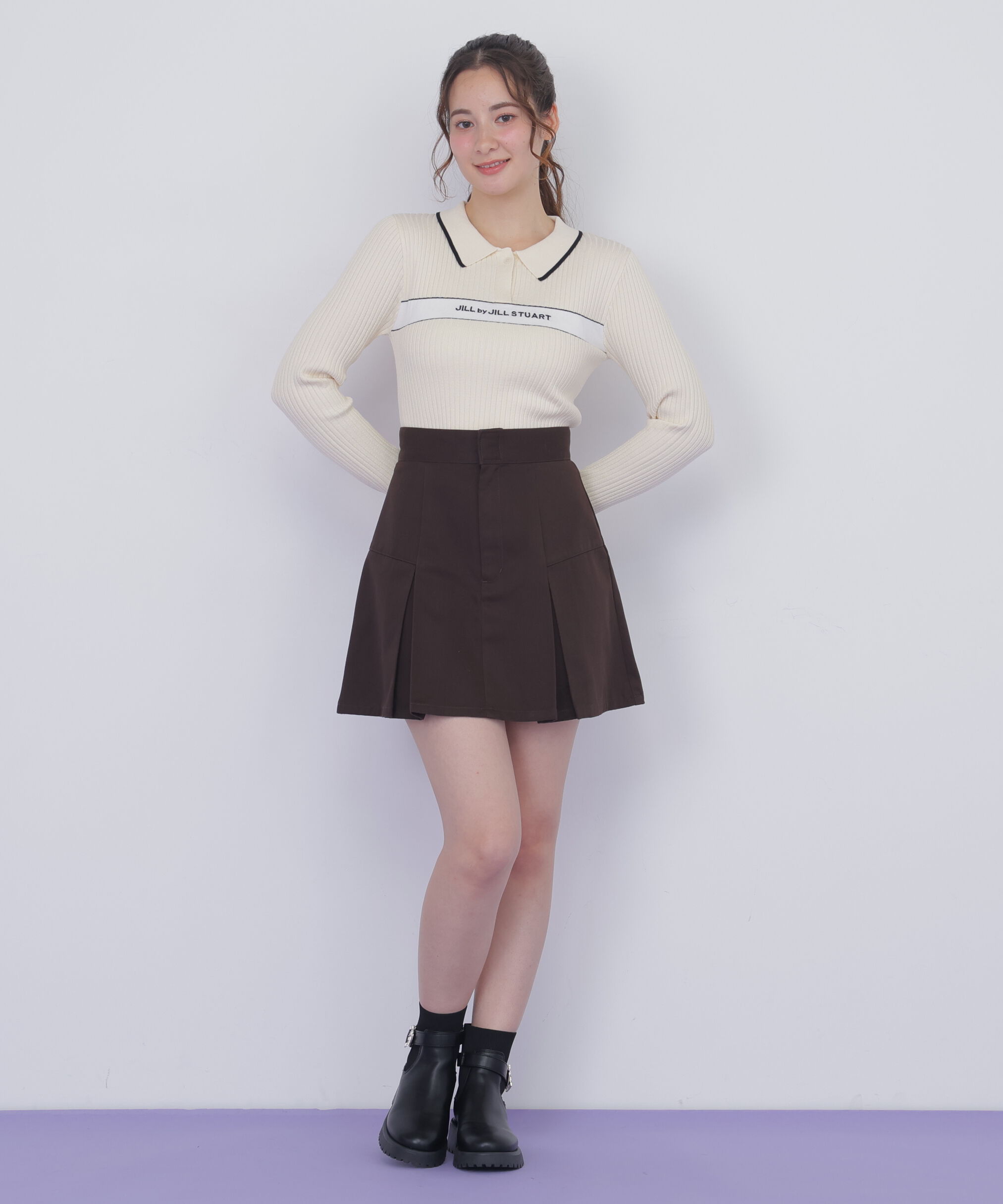  「ポロ襟配色ラインリブニット」|ニット・セーター|