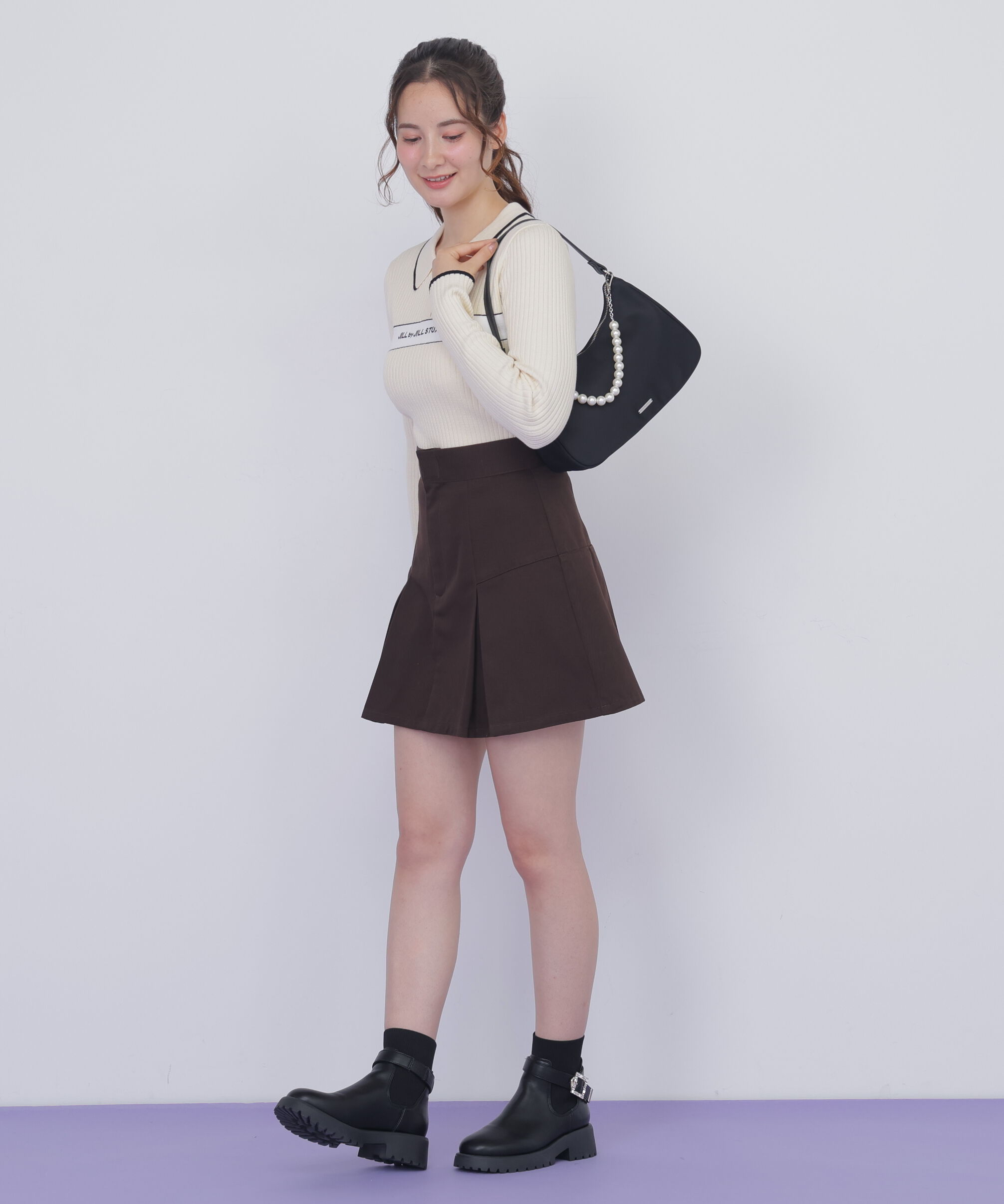  「ポロ襟配色ラインリブニット」|ニット・セーター|