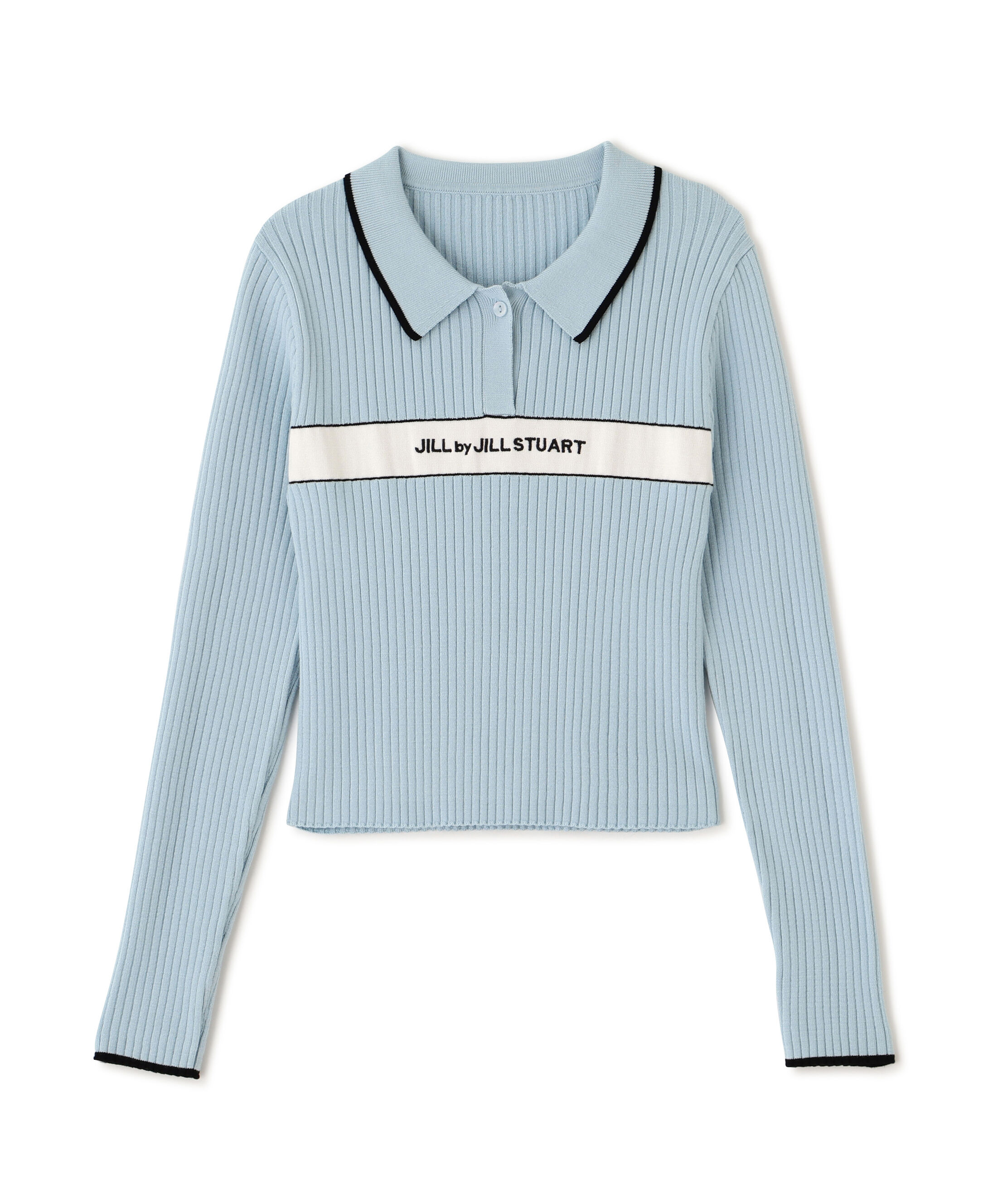  「ポロ襟配色ラインリブニット」|ニット・セーター|