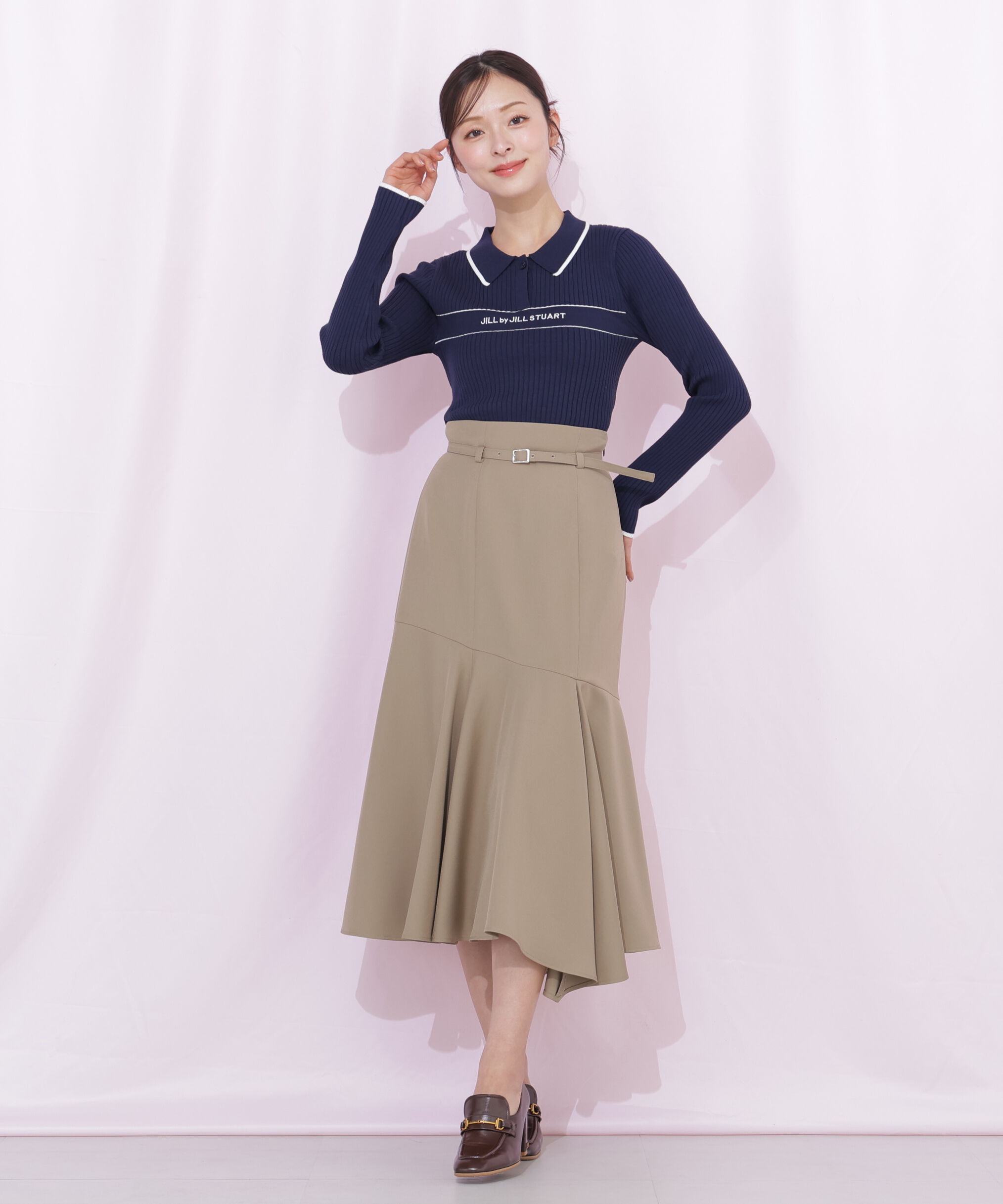  「ポロ襟配色ラインリブニット」|ニット・セーター|