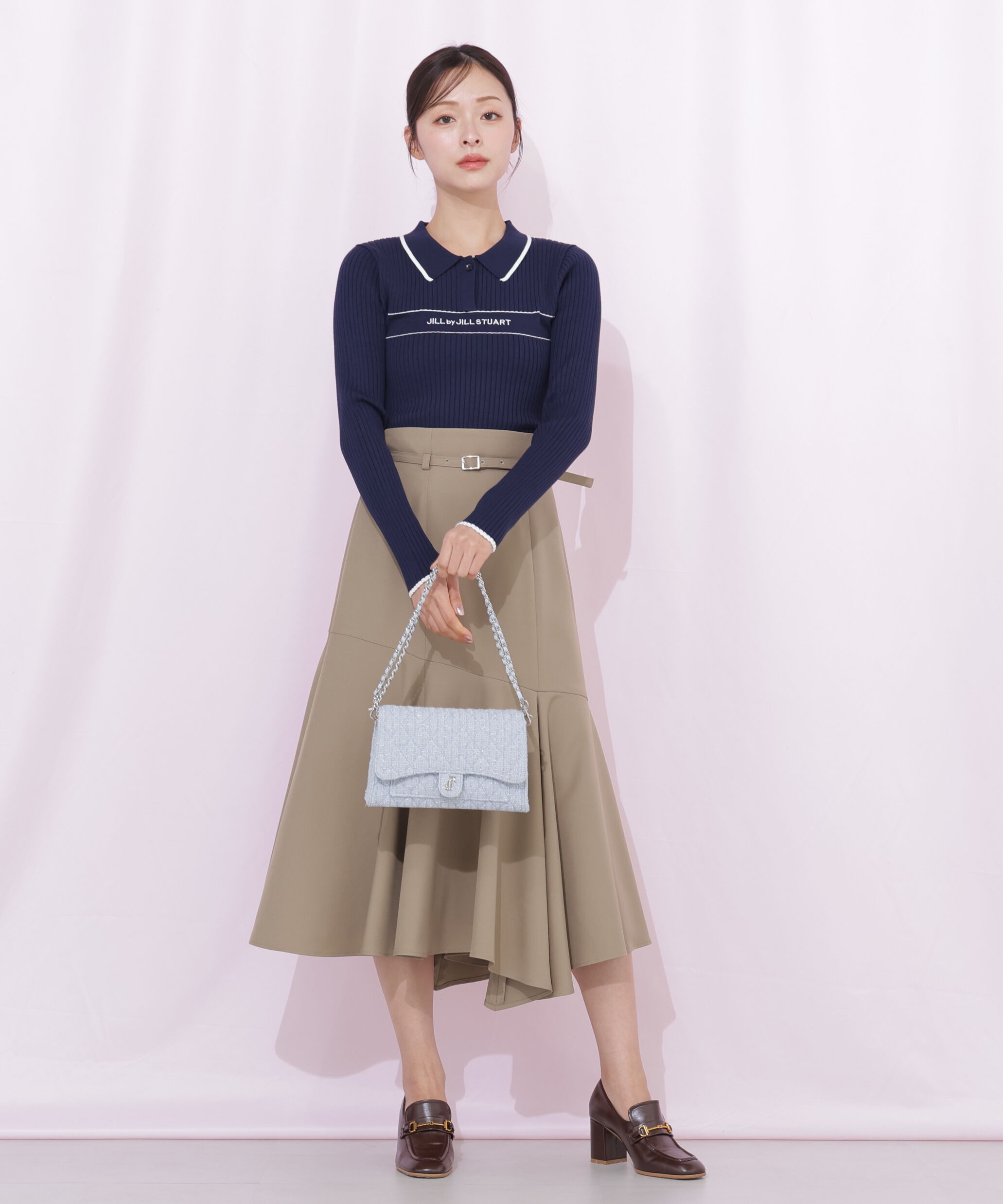  「ポロ襟配色ラインリブニット」|ニット・セーター|