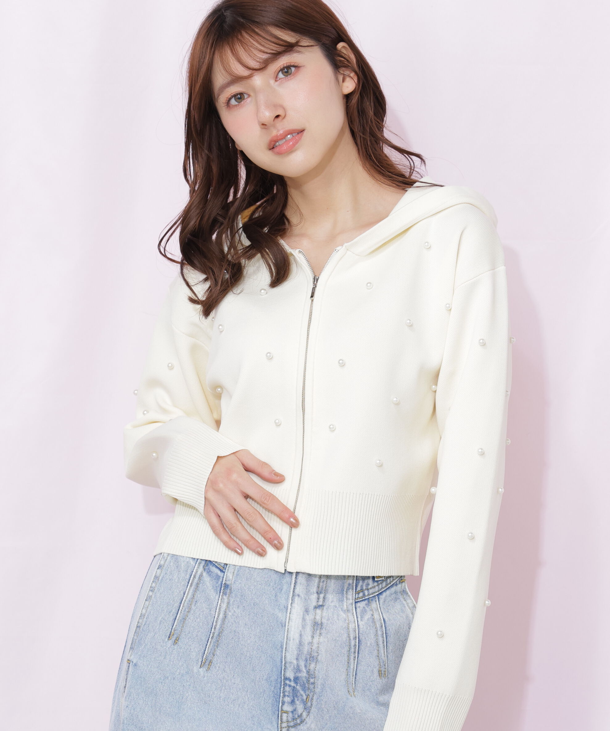  「ランダムパールニットフーディー」|ニット・セーター|