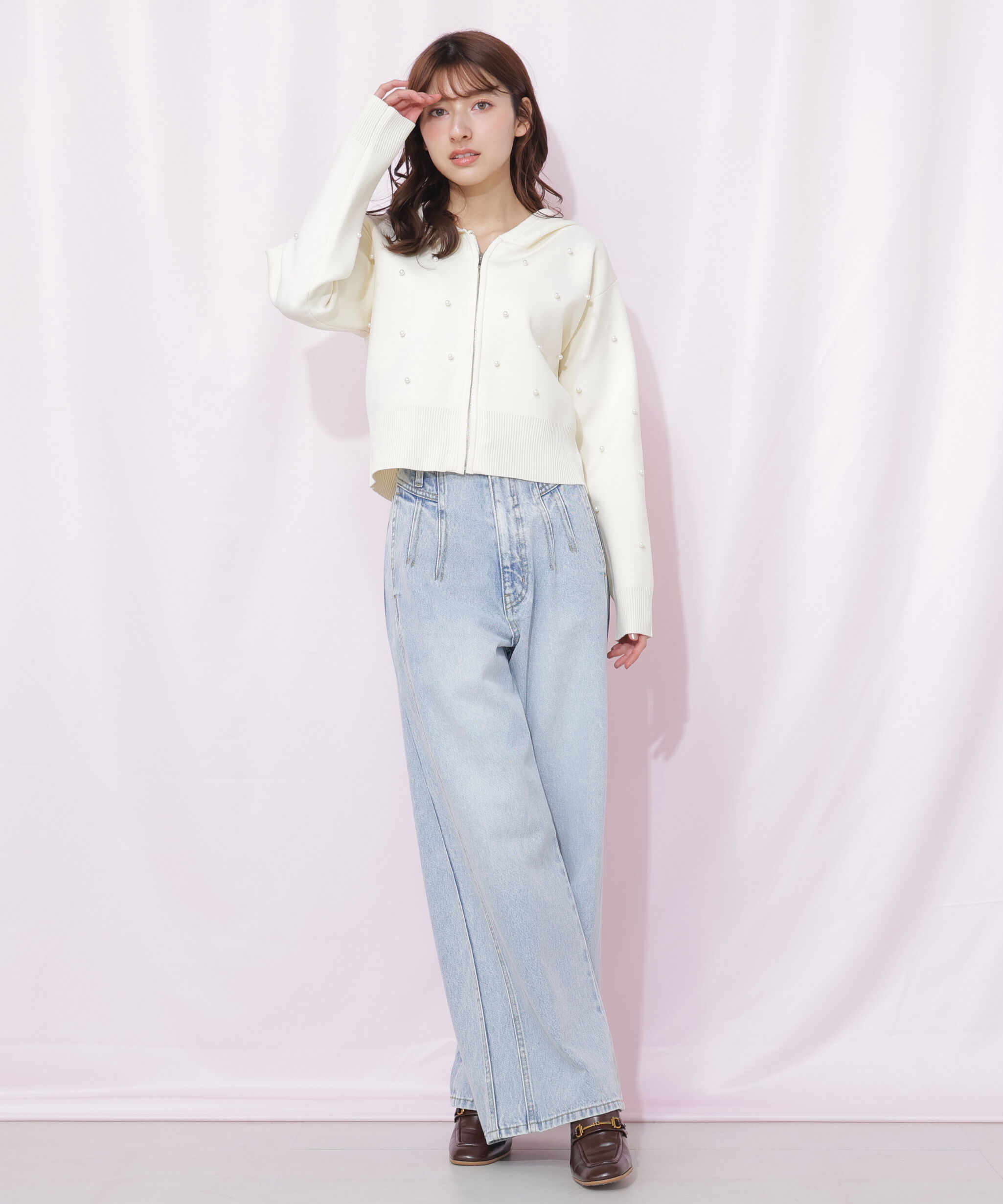  「ランダムパールニットフーディー」|ニット・セーター|