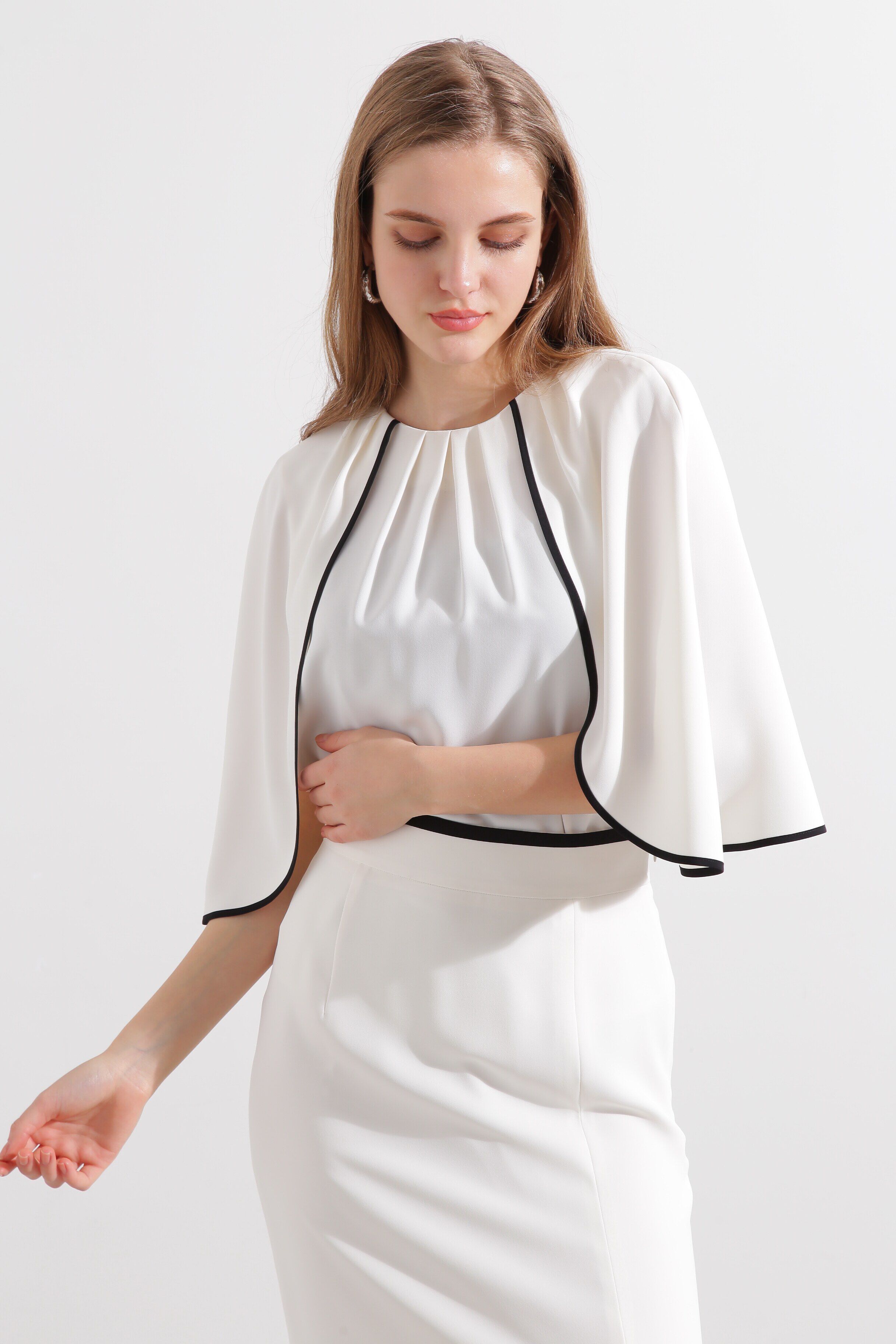  「◆バイカラーケープブラウス」|シャツ・ブラウス|ホワイト