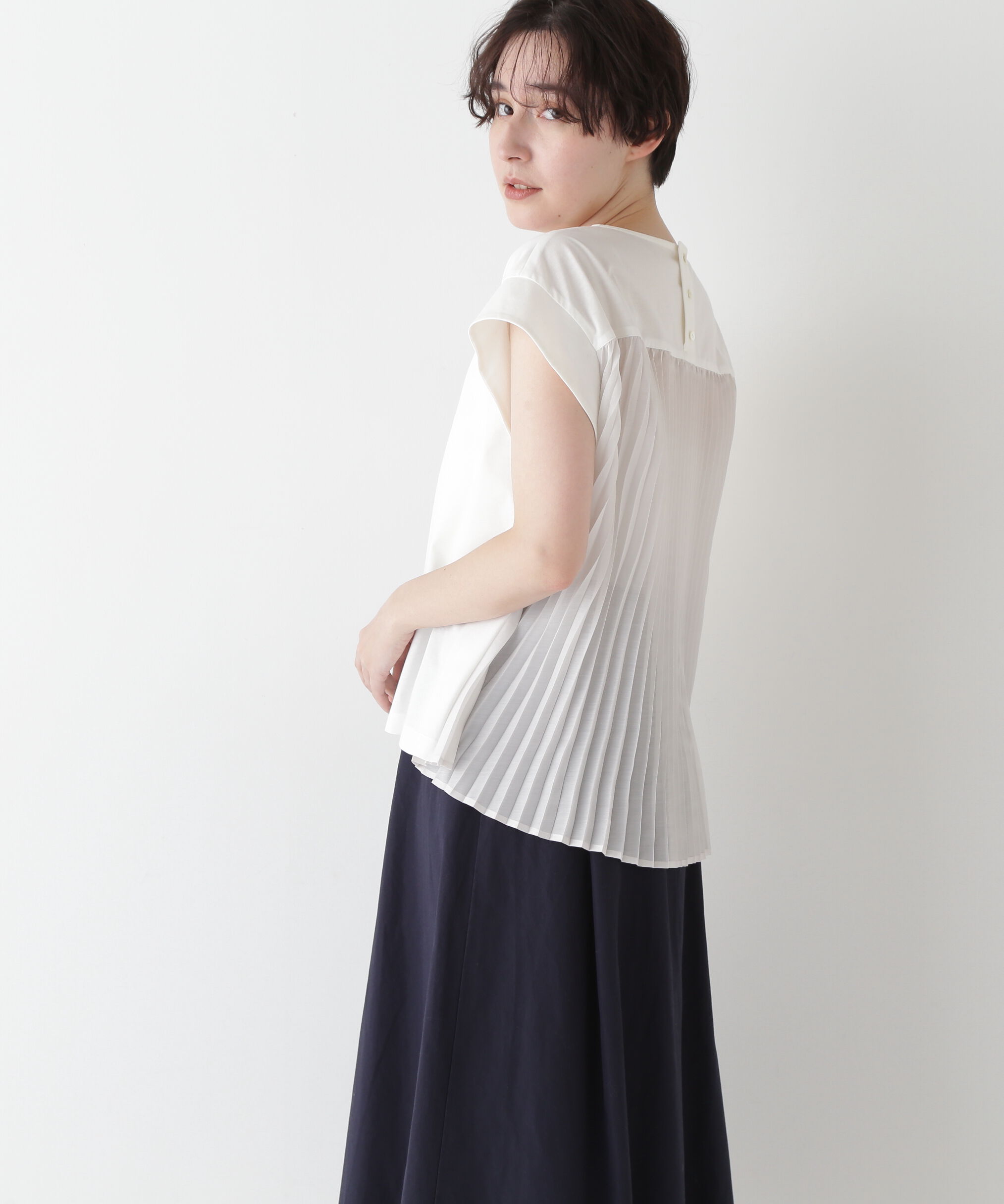  「◆【接触冷感】プリーツドッキングカットソープルオーバー」|Tシャツ・カットソー|