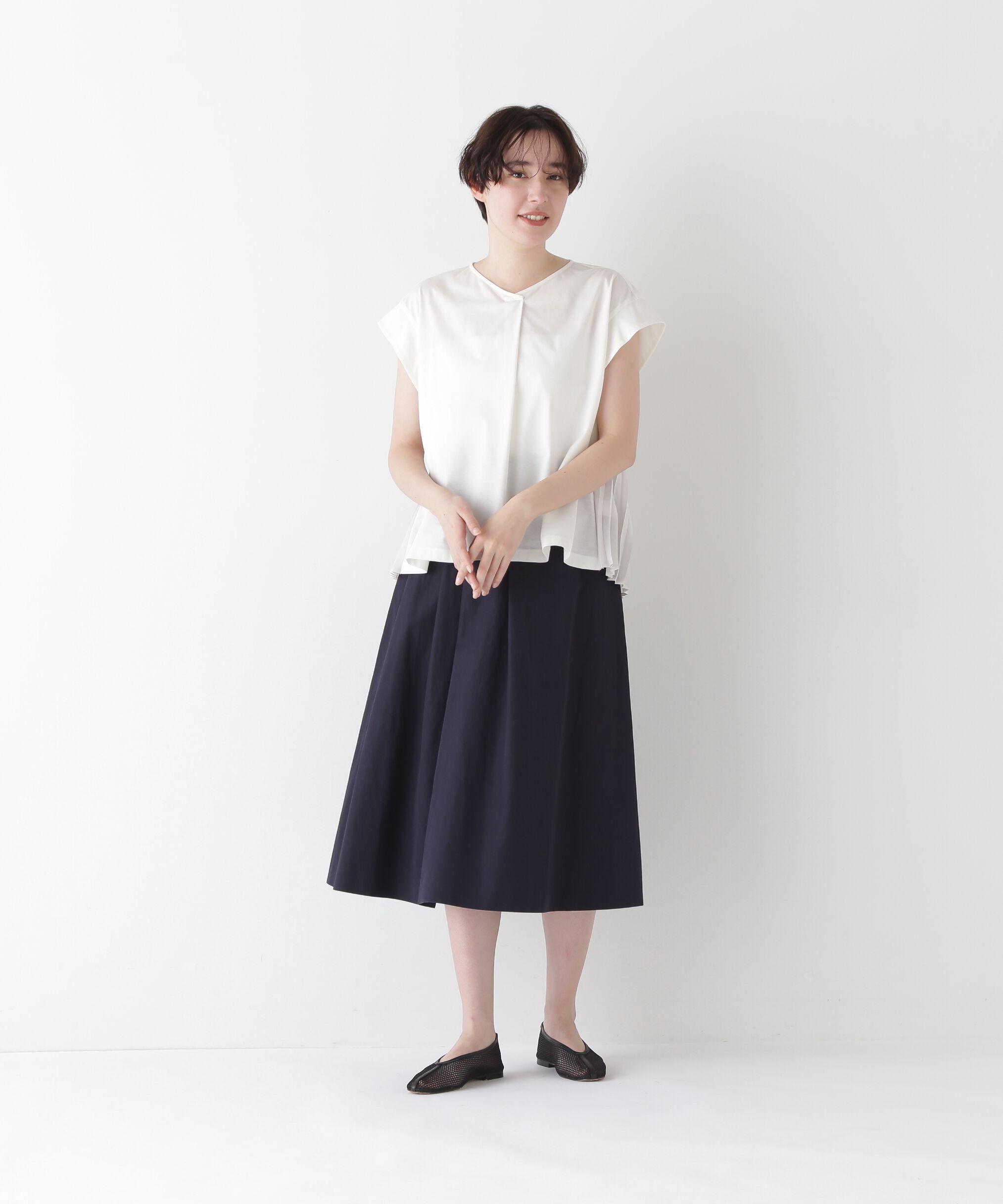  「◆【接触冷感】プリーツドッキングカットソープルオーバー」|Tシャツ・カットソー|