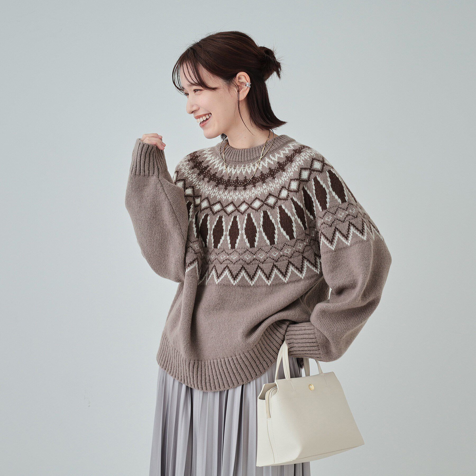 SHOO･LA･RUE「【S-LL】ゆるっと大人レトロなノスタルジック求心柄ニット」|ニット・セーター|