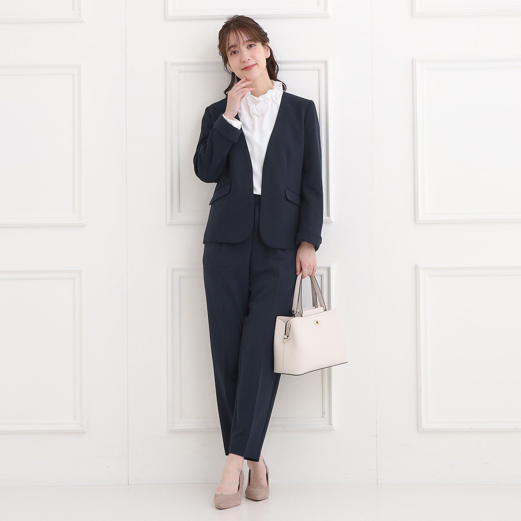 SHOO･LA･RUE「【洗濯機可/セットアップ可/S-3L】きちんと楽に。カットジョーゼットノーカラージャケット」|ノーカラージャケット|