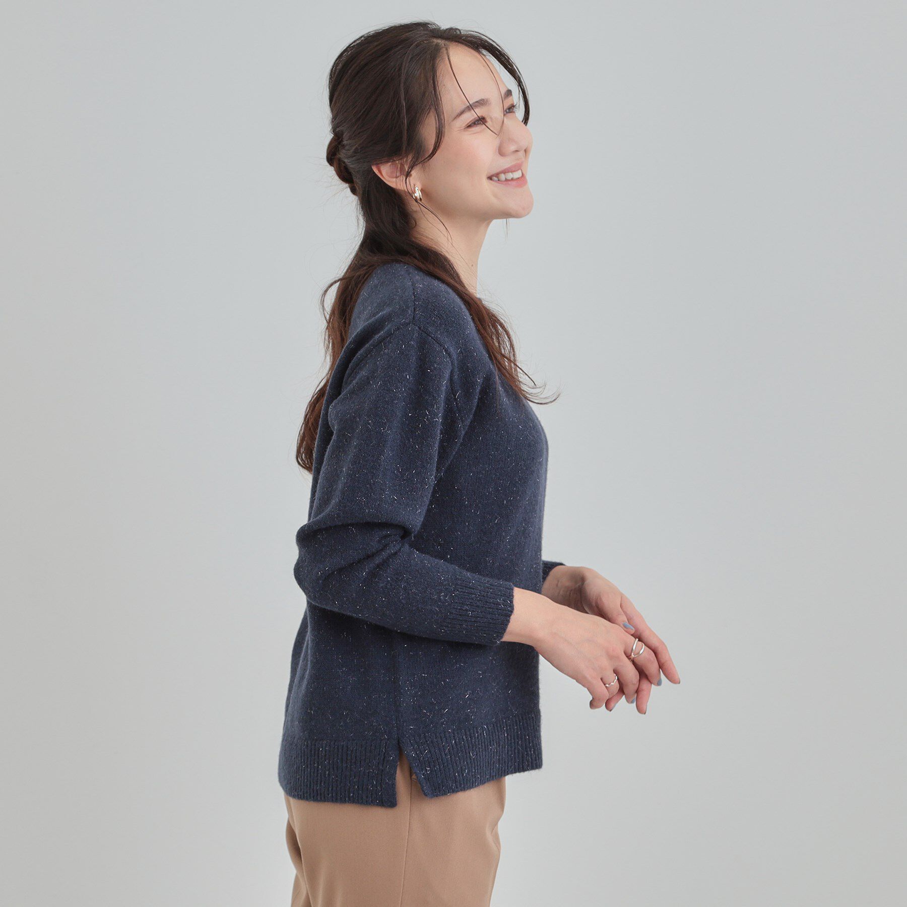 SHOO･LA･RUE「【S-LL/洗濯機可】さりげないラメが上品　クルーネックニット」|ニット・セーター|
