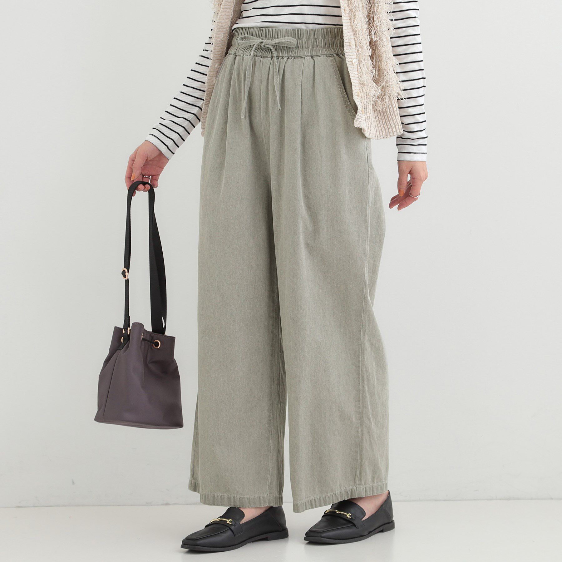 SHOO･LA･RUE「【ライトオンスデニム/着丈選べる】らくらくデニムイージーワイドパンツ」|デニム|ライトグレー(011