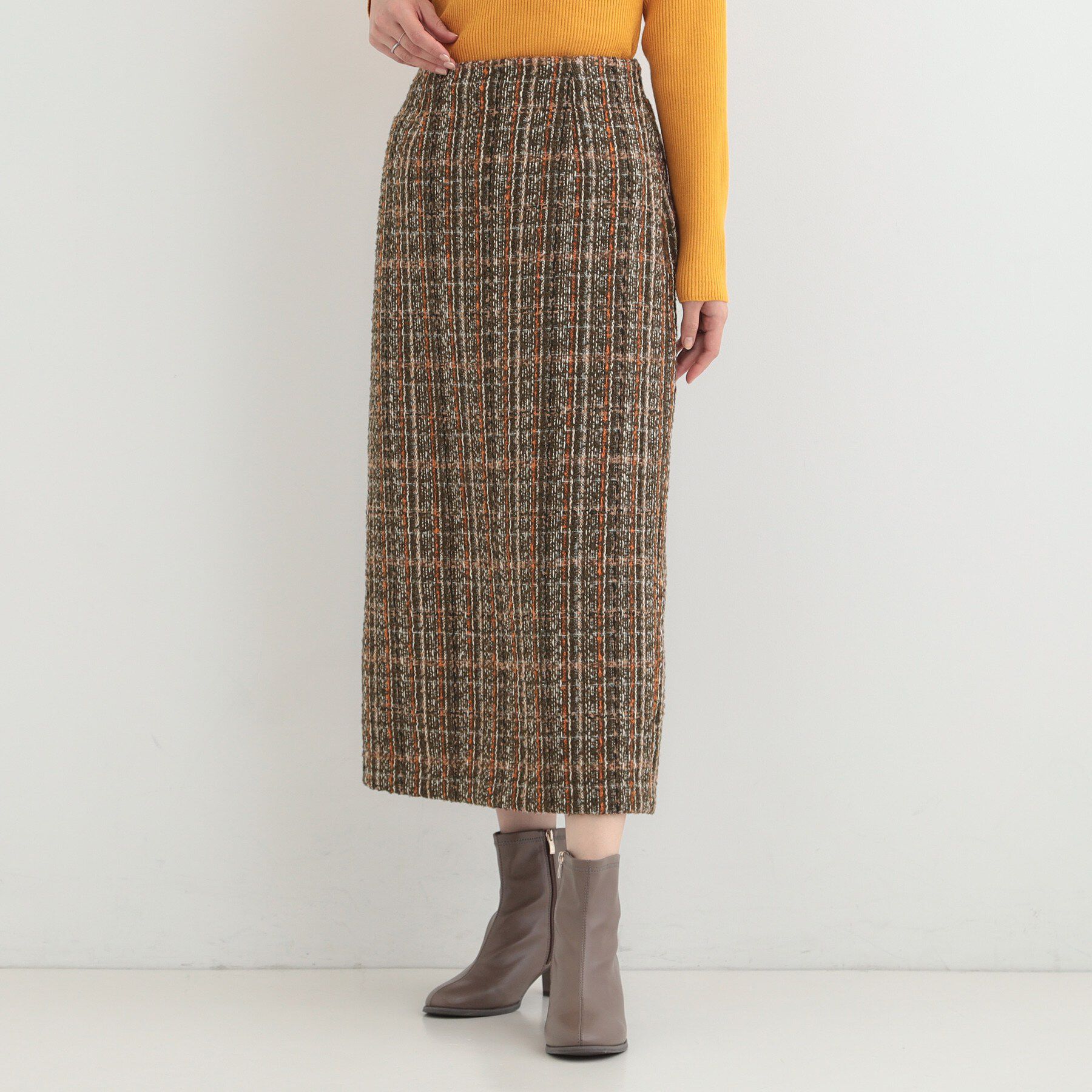 SHOO･LA･RUE「【S-LL】ミックスカラーで高見え ラメツイード ナロースカート」|スカート|