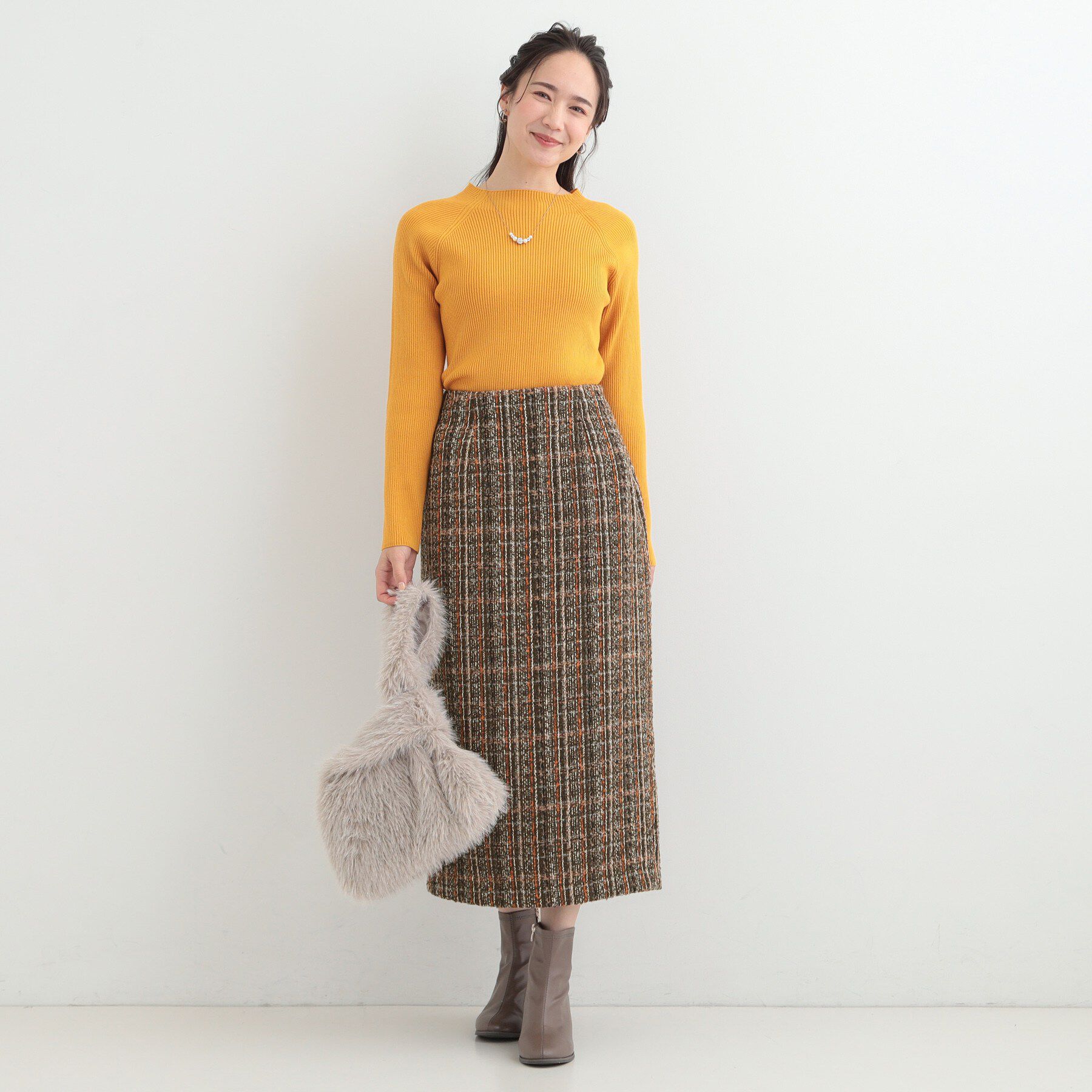 SHOO･LA･RUE「【S-LL】ミックスカラーで高見え ラメツイード ナロースカート」|スカート|