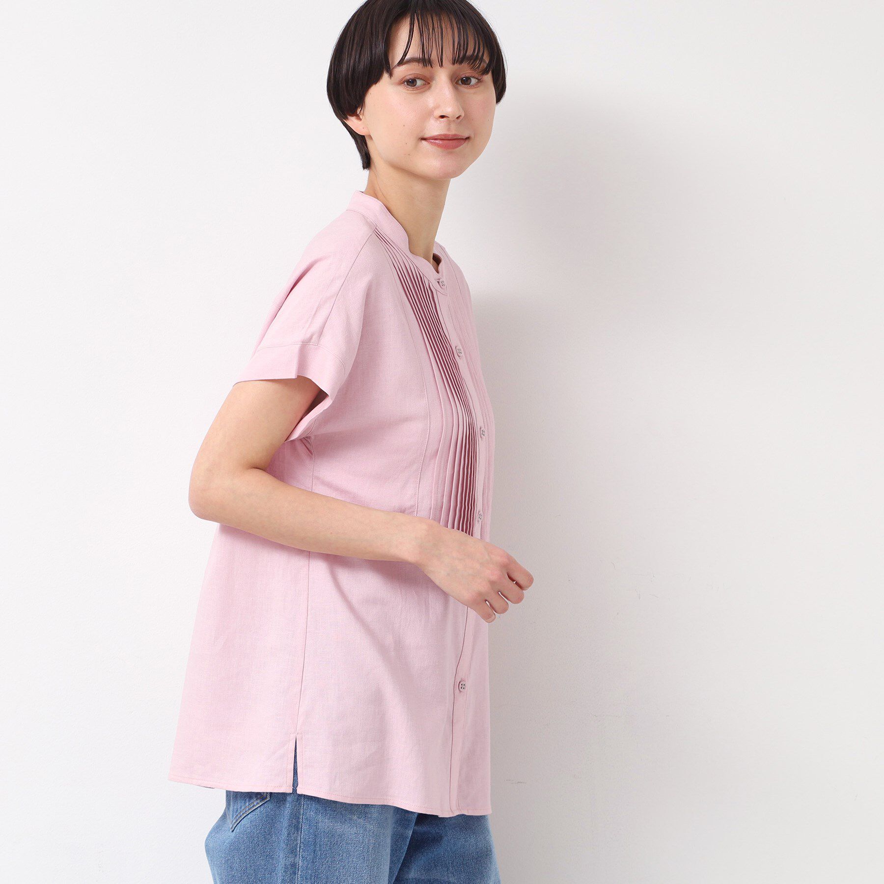 Dessin「【洗える】ピンタック入りバンドカラーブラウス（S～L）」|シャツ・ブラウス|