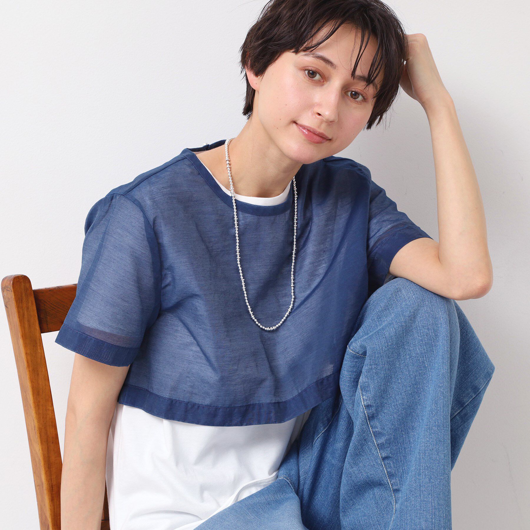 Dessin「【洗える】シアーデニムショート丈ブラウス」|シャツ・ブラウス|