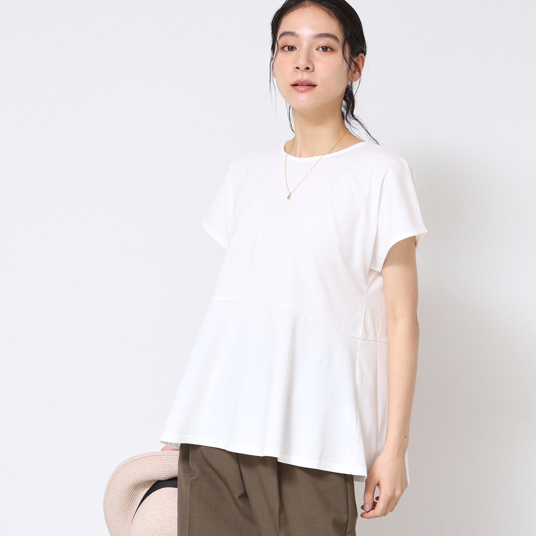 Dessin「◆【洗える】ペプラムチュニックカットソー（XS～L）」|Tシャツ・カットソー|ホワイト(002)