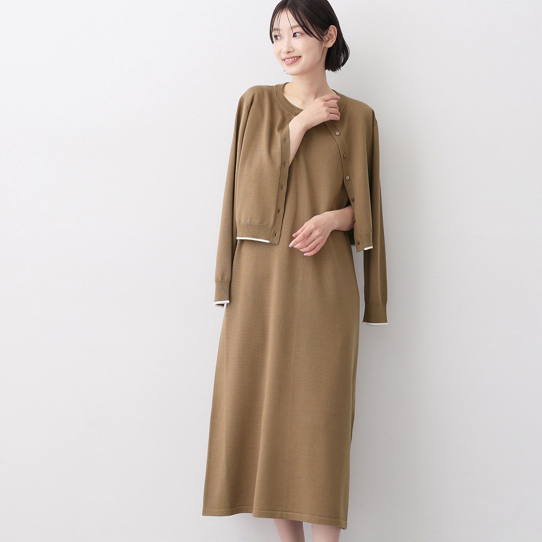 Dessin「【2点セット・洗える】ニットカーディガン&times;ノースリーブワンピース」|ワンピース|トープ(054)