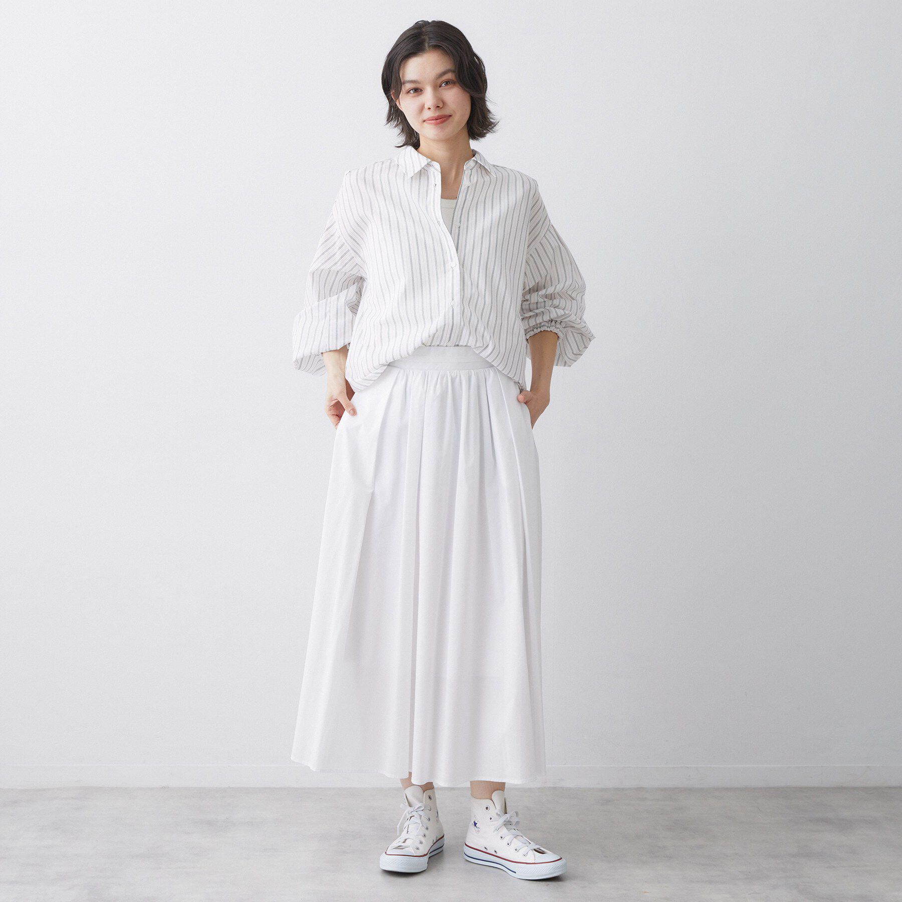 Dessin「【洗える】バルーンスリーブバンドカラーシャツ」|シャツ・ブラウス|