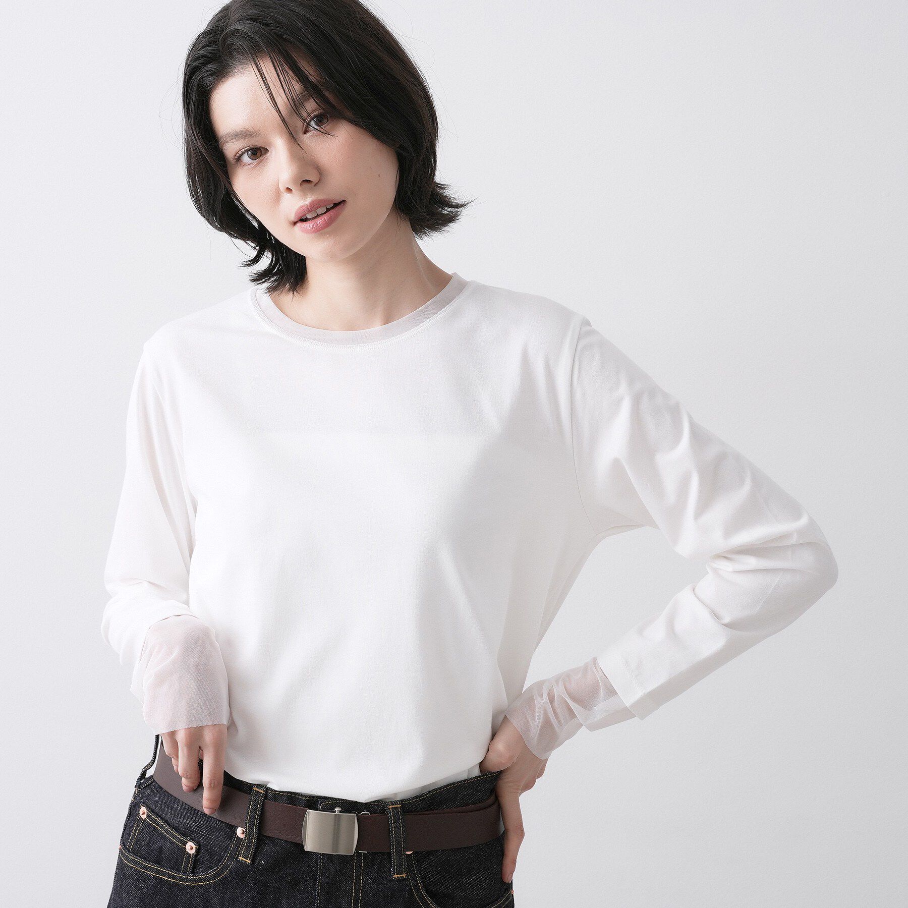 Dessin「【洗える】シアーチュールポイントカットソー」|Tシャツ・カットソー|ホワイト(002)