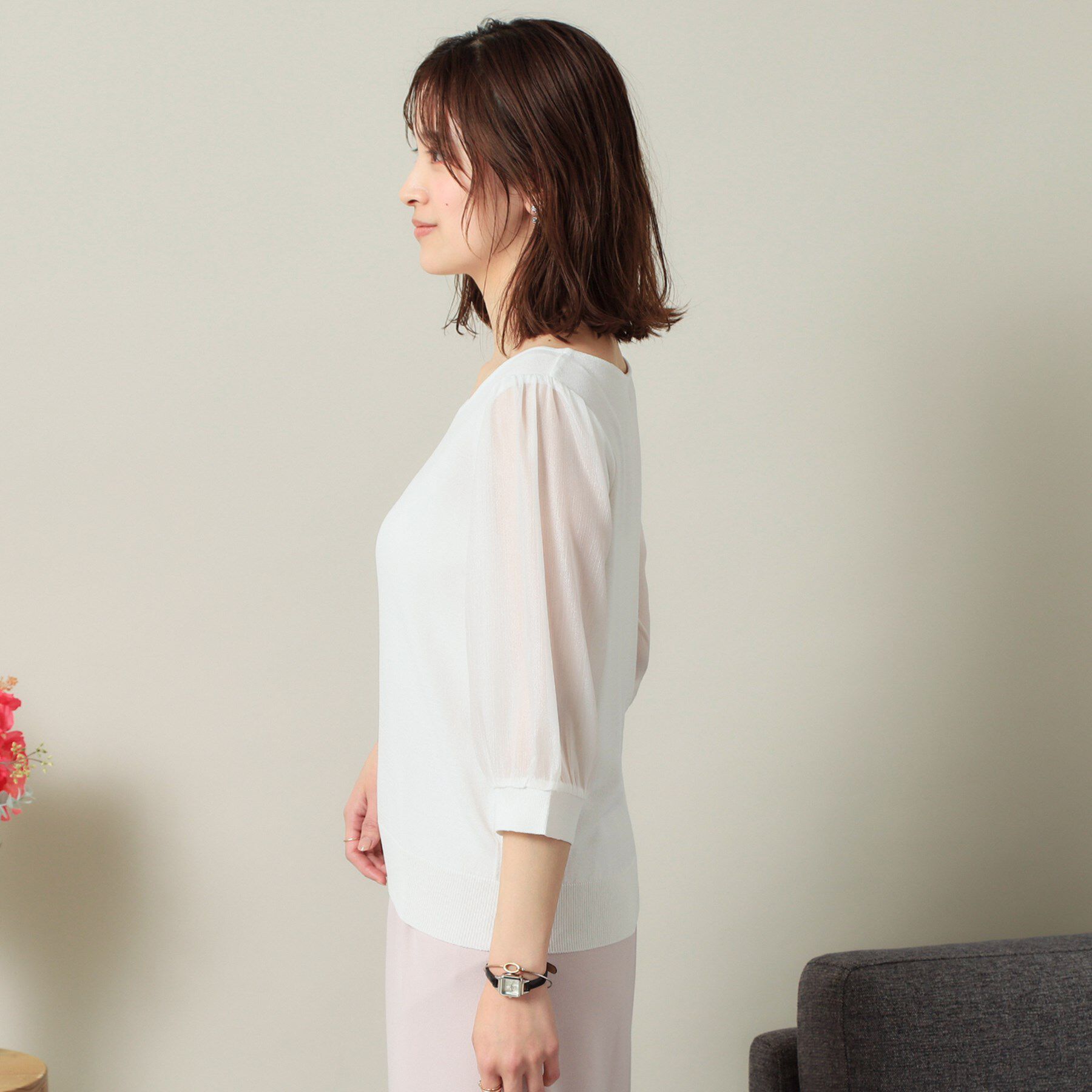 ITS&rsquo;DEMO「【UVケア／接触冷感／アンチピリング／洗濯機OK】袖シアーニット」|ニット・セーター|