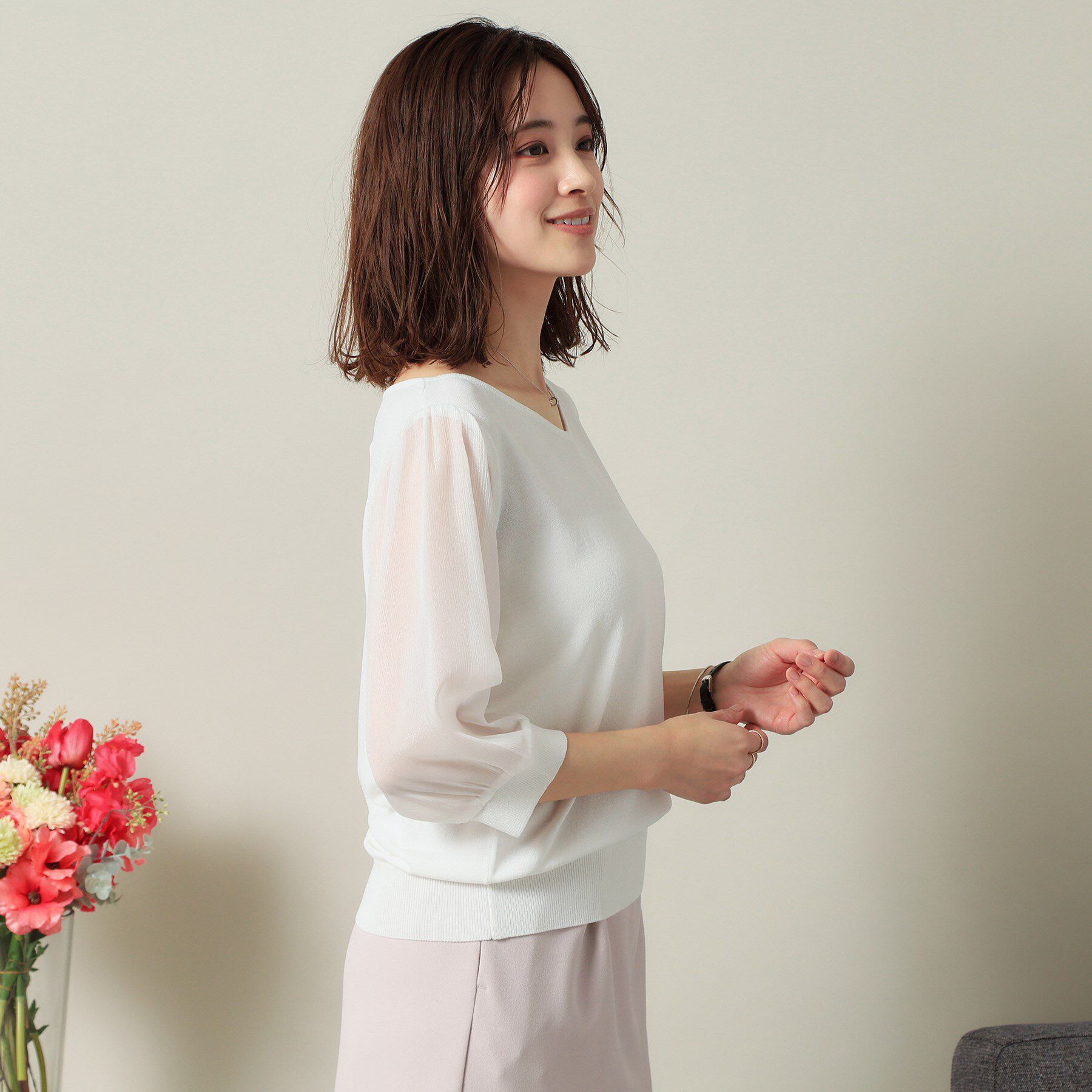 ITS&rsquo;DEMO「【UVケア／接触冷感／アンチピリング／洗濯機OK】袖シアーニット」|ニット・セーター|