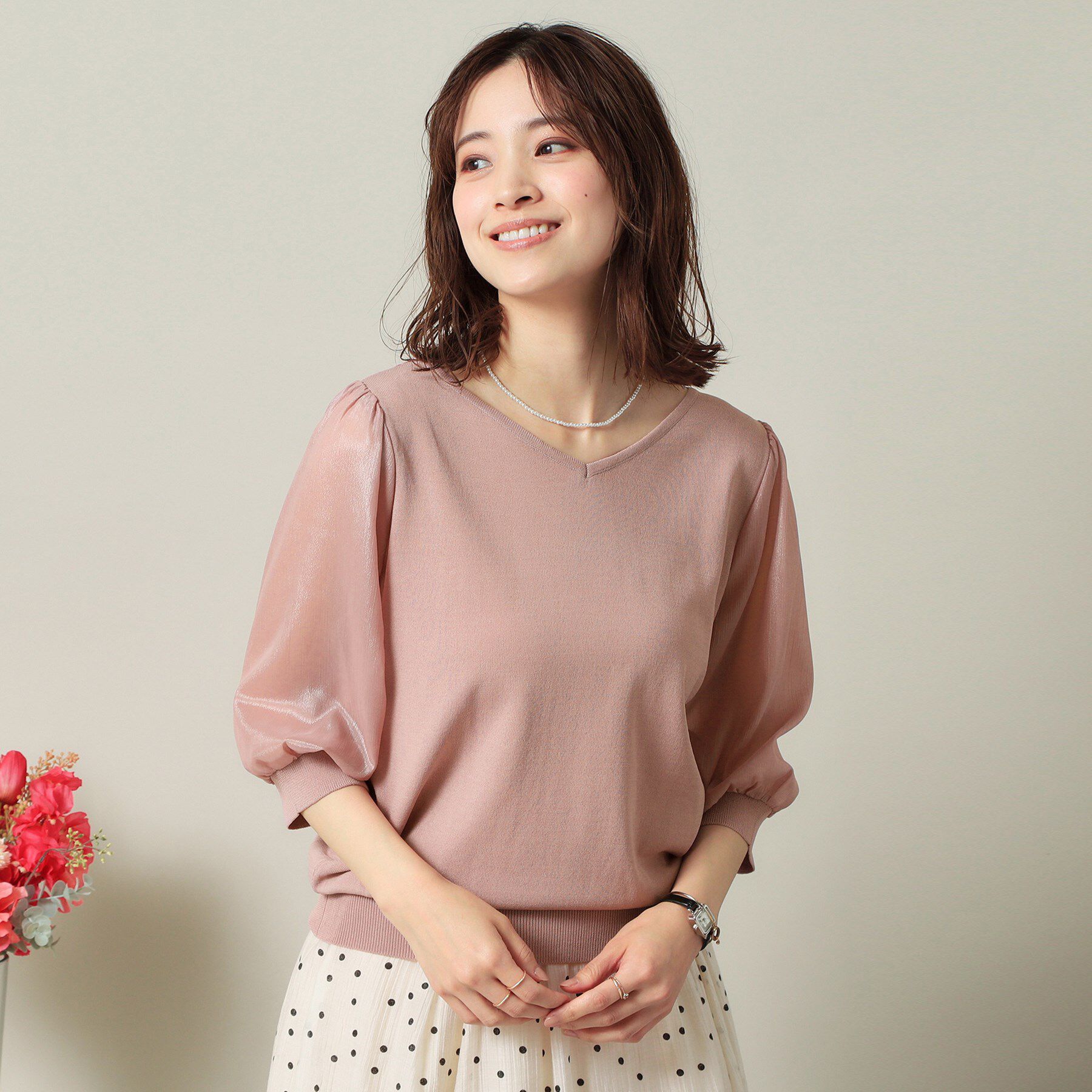 ITS&rsquo;DEMO「【UVケア／接触冷感／アンチピリング／洗濯機OK】袖シアーニット」|ニット・セーター|ピンク(072)