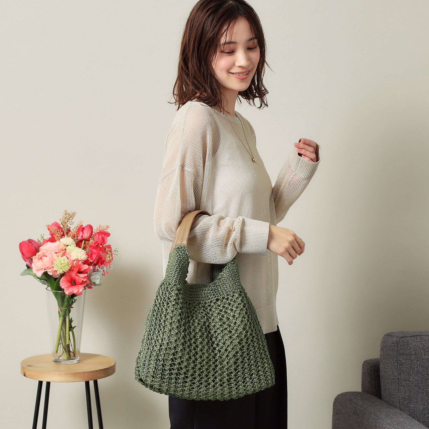 ITS&rsquo;DEMO「コード編みラウンドトート」|トートバッグ|