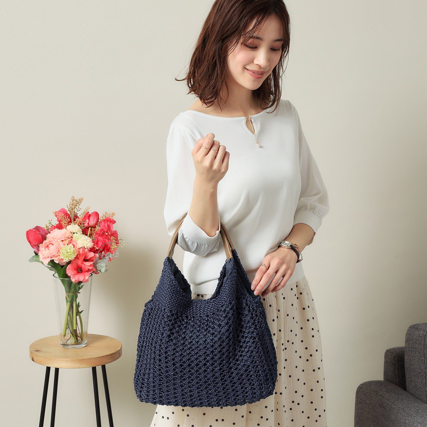 ITS&rsquo;DEMO「コード編みラウンドトート」|トートバッグ|