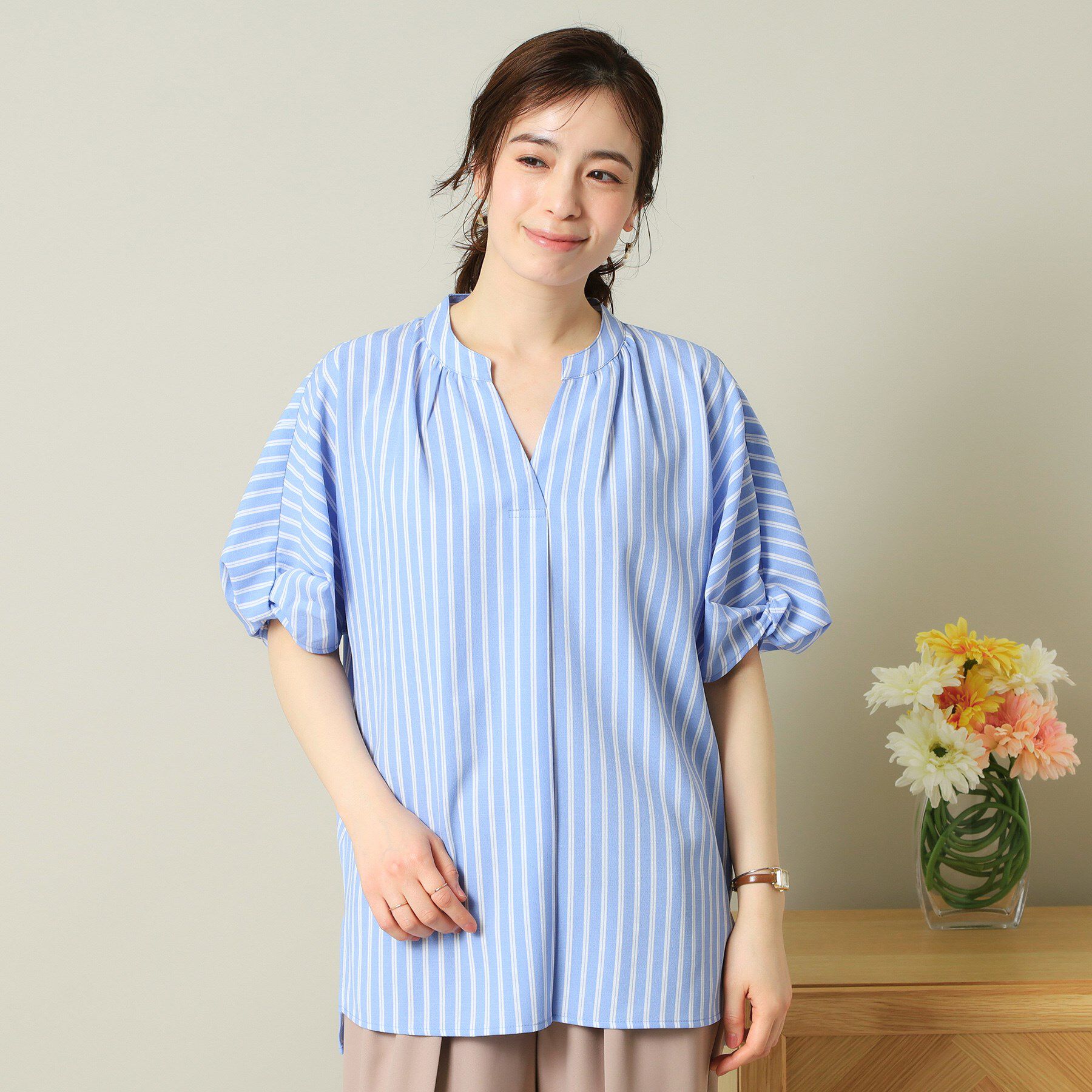 ITS&rsquo;DEMO「【UVケア/吸水速乾/洗濯機OK/冷感】麻調合繊チュニックブラウス＜ラク服シリーズ＞」|シャツ・ブラウス|