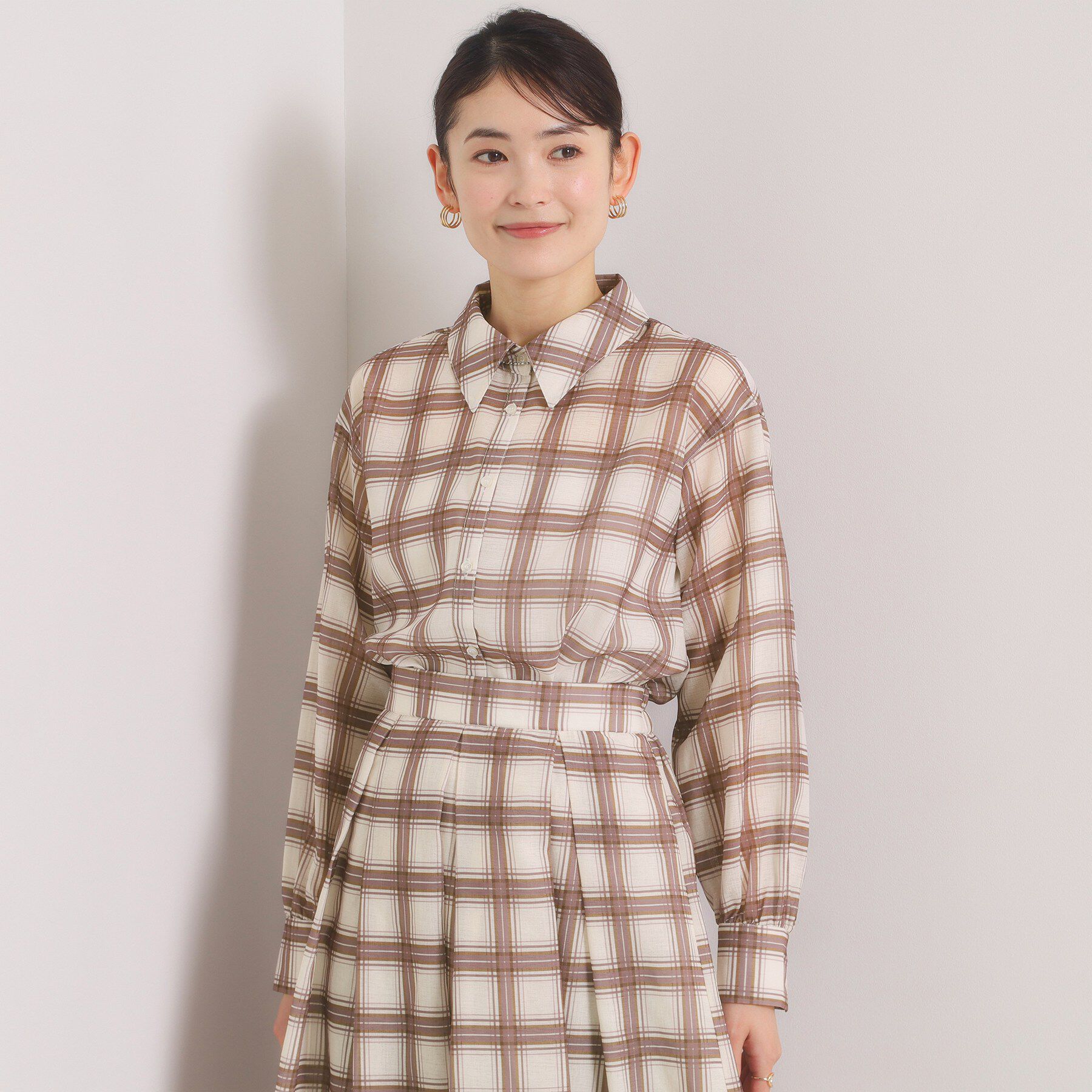 ITS&rsquo;DEMO「【セットアップ可／手洗い可】シアーチェックシャツ」|シャツ・ブラウス|パープル(281)