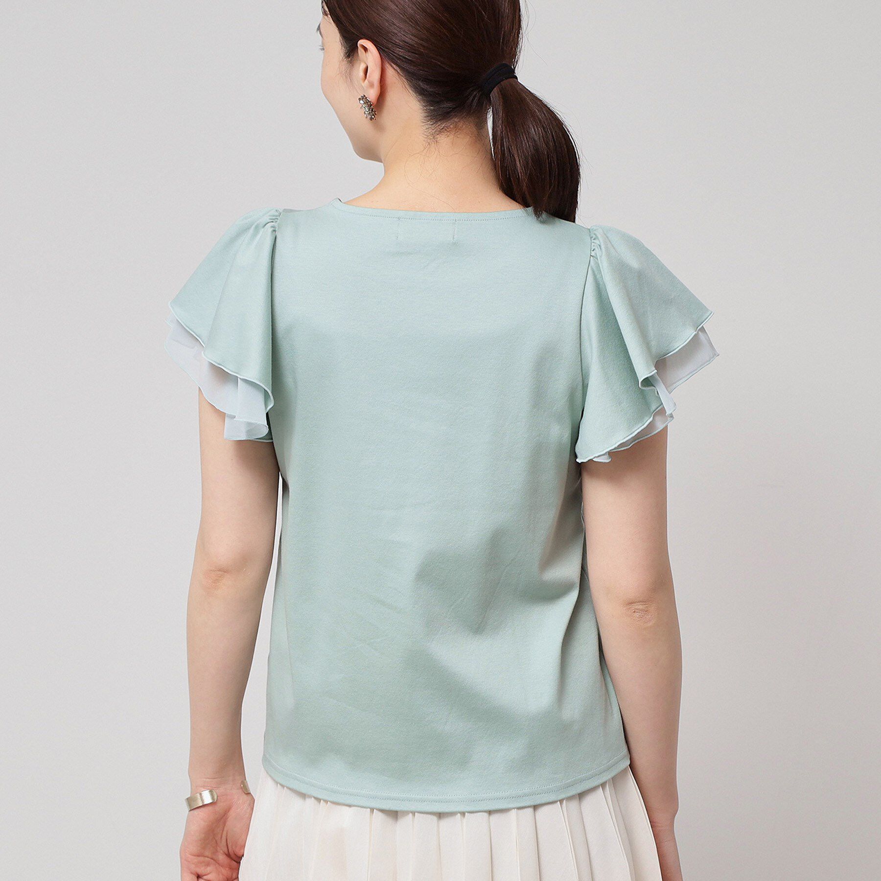 SunaUna「【接触冷感／S～Lサイズ展開】シフォン使いフレアスリーブカットソー」|Tシャツ・カットソー|