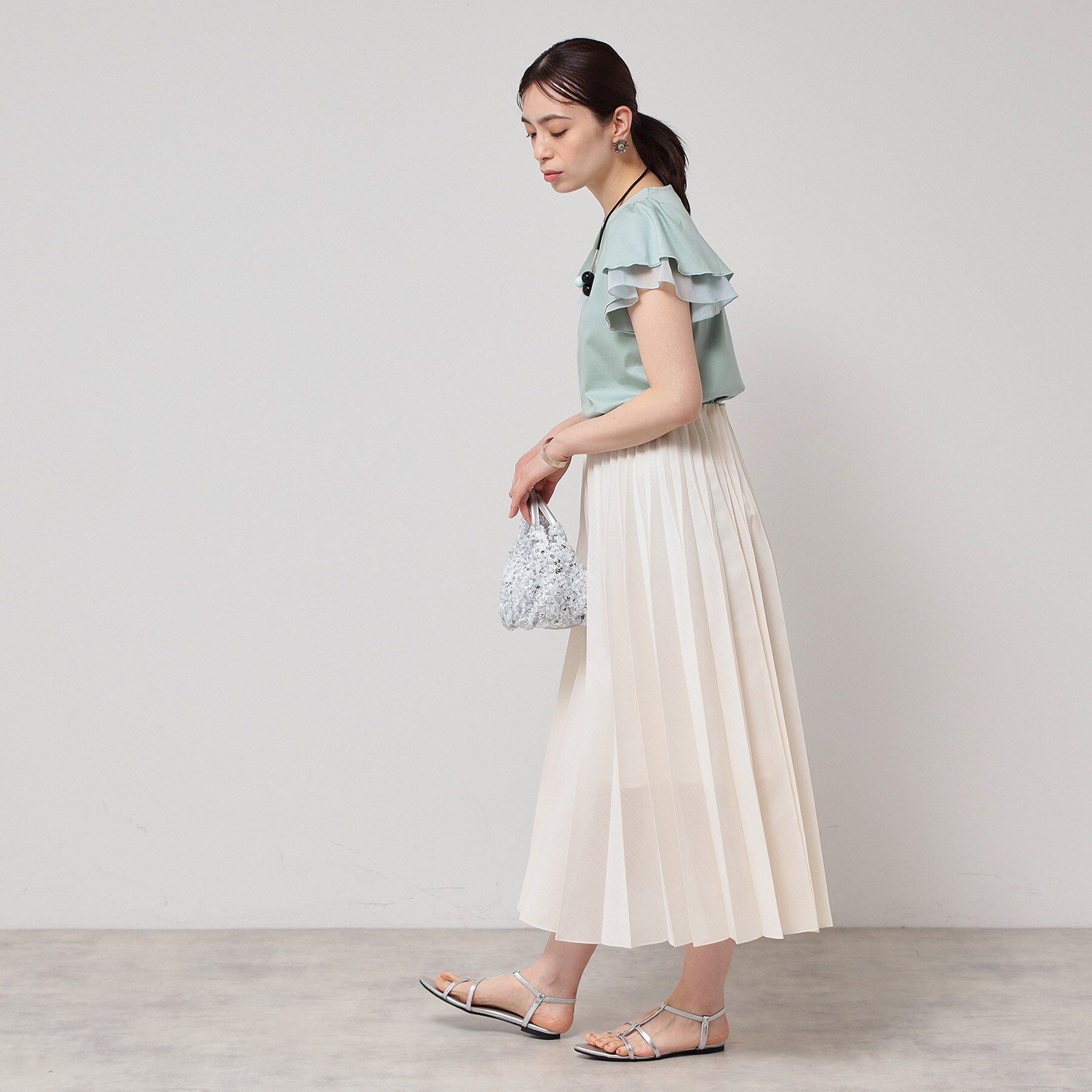 SunaUna「【接触冷感／S～Lサイズ展開】シフォン使いフレアスリーブカットソー」|Tシャツ・カットソー|