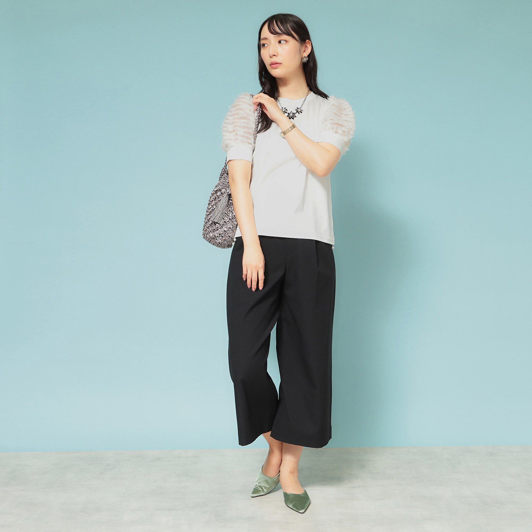 SunaUna「【秋まで着られる／袖チュール】パフスリーブカットソー」|Tシャツ・カットソー|