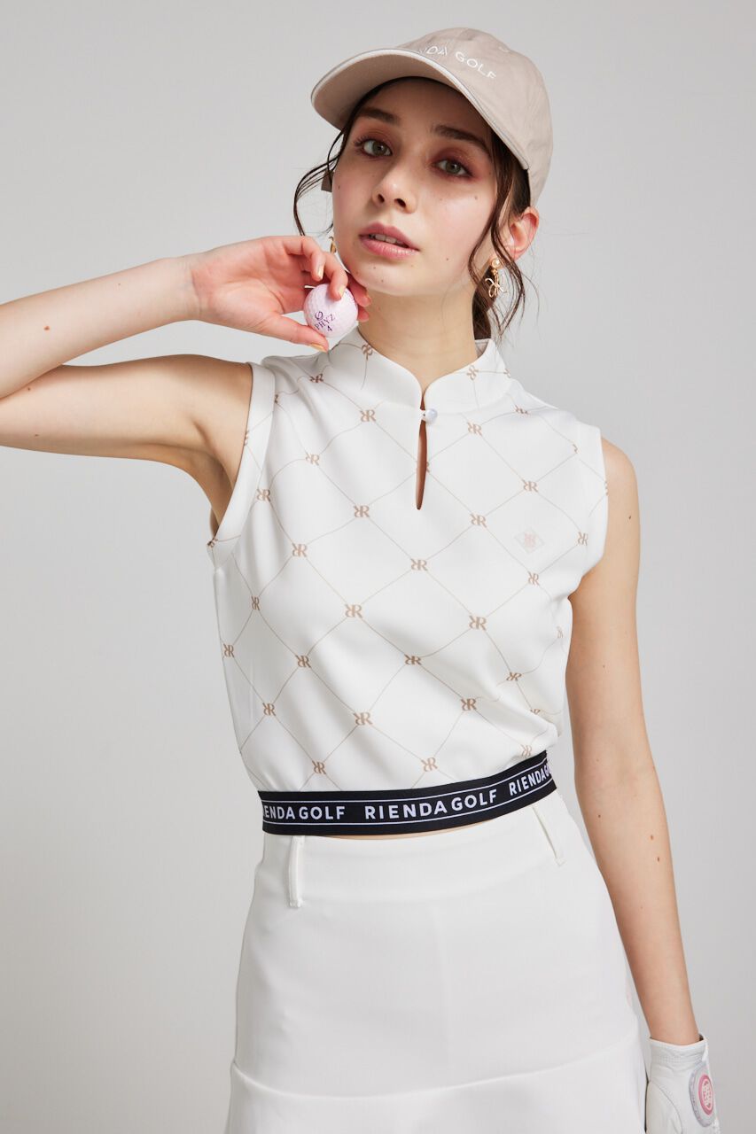 rienda「モックネックロゴノースリTOP」|タンクトップ|WHT