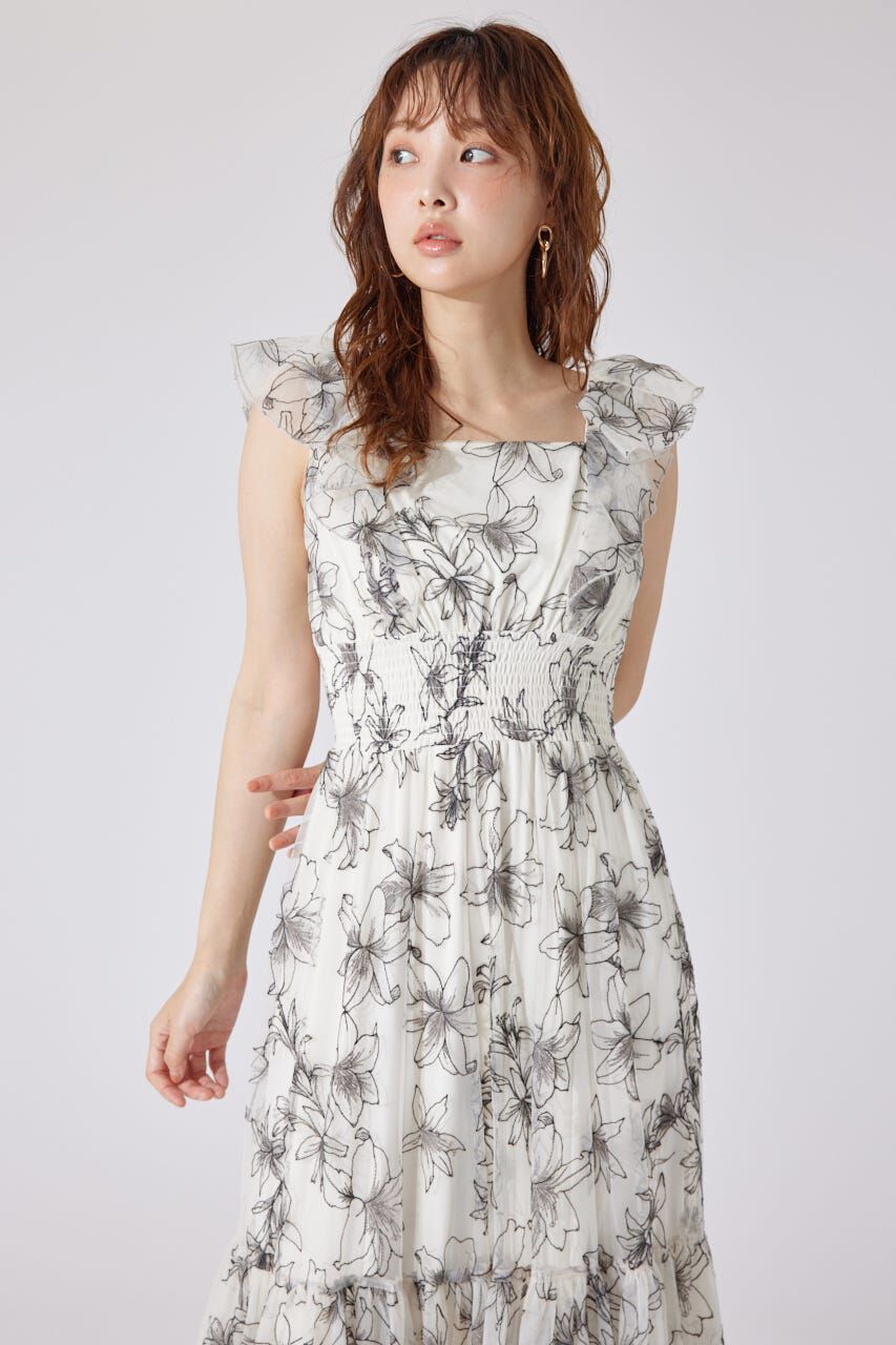 rienda「エンブロイダリーチュールフレアスリーブワンピース」|ワンピース|