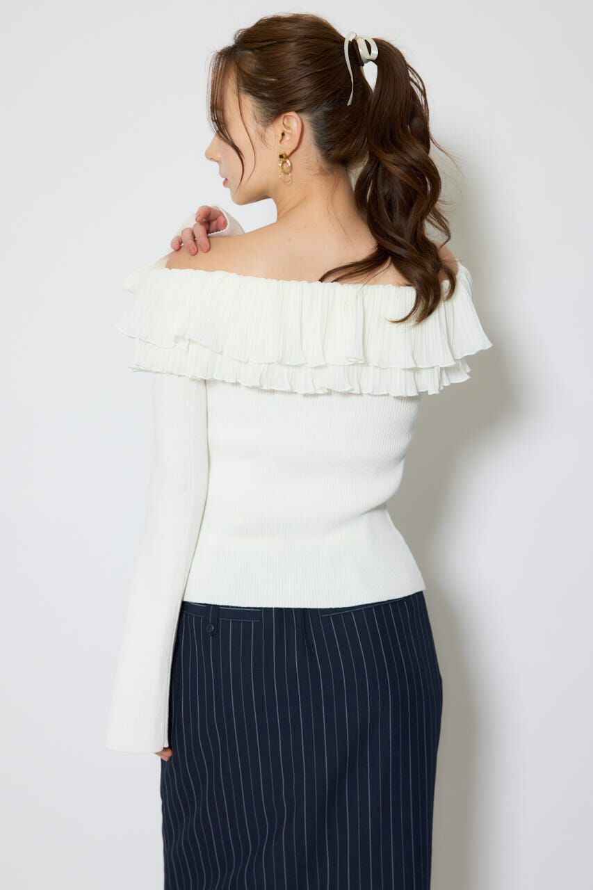 rienda「プリーツレースオフショルニットトップス」|ニット・セーター|