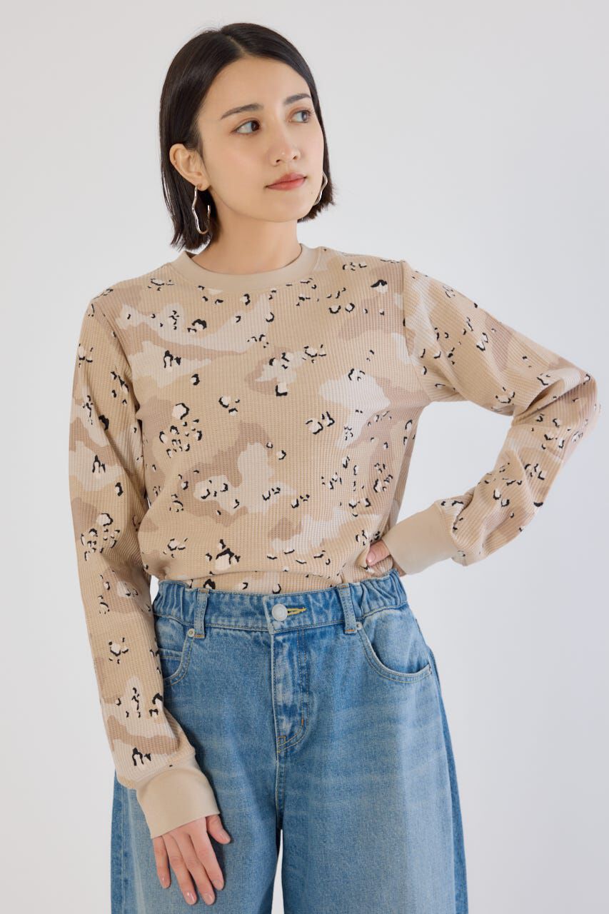 RODEO CROWNS「SHARE パターンワッフルトップス」|Tシャツ・カットソー|柄BEG5