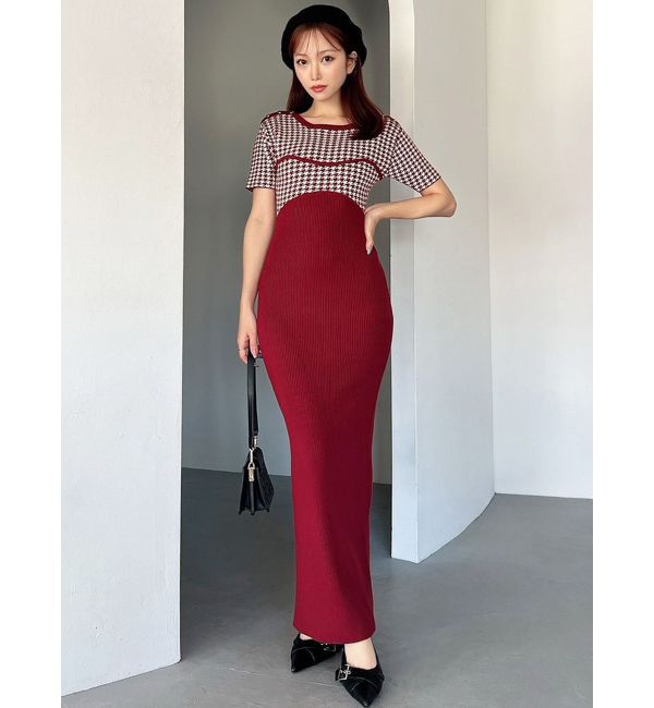 RESEXXY「ハウンドトゥースバイカラーニットワンピース」|ワンピース|