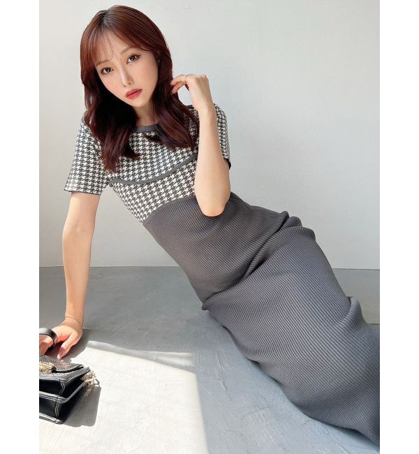 RESEXXY「ハウンドトゥースバイカラーニットワンピース」|ワンピース|