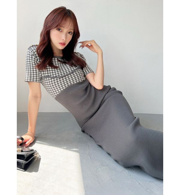 RESEXXY「ハウンドトゥースバイカラーニットワンピース」|ワンピース|