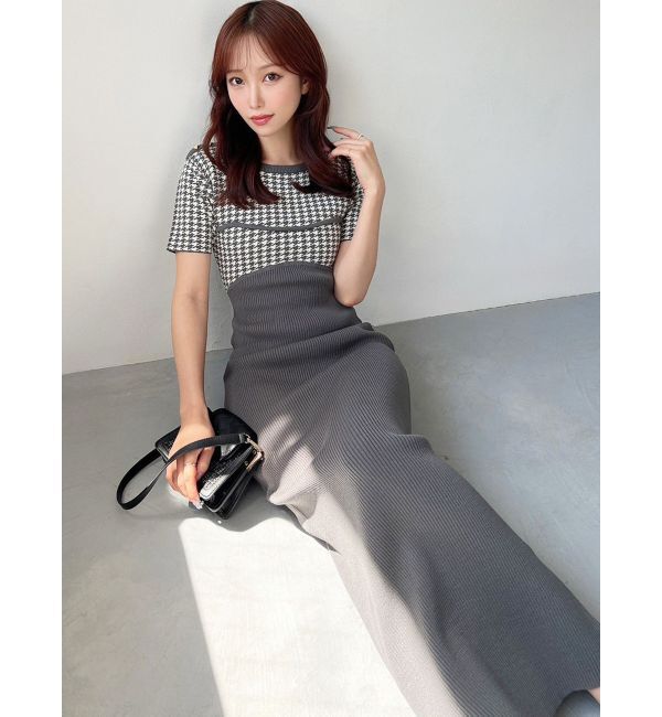 RESEXXY「ハウンドトゥースバイカラーニットワンピース」|ワンピース|