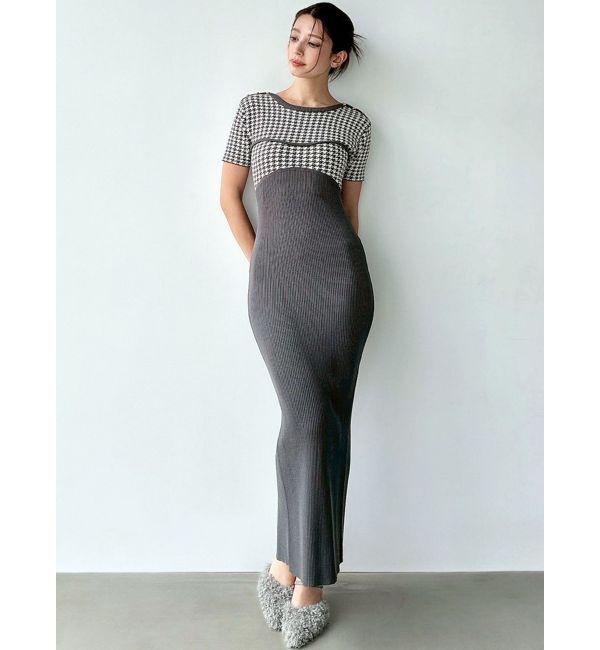 RESEXXY「ハウンドトゥースバイカラーニットワンピース」|ワンピース|