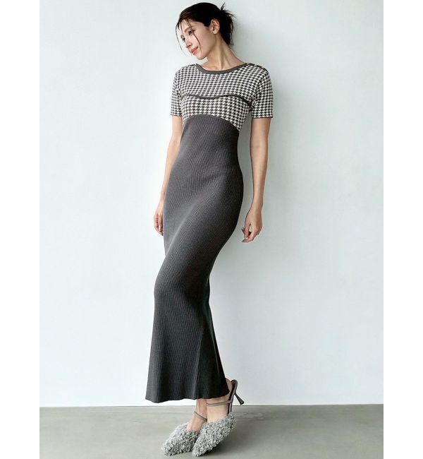 RESEXXY「ハウンドトゥースバイカラーニットワンピース」|ワンピース|