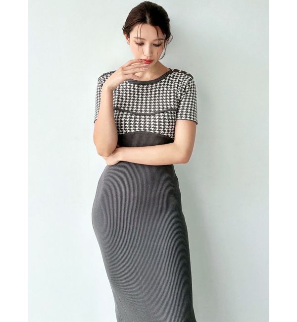 RESEXXY「ハウンドトゥースバイカラーニットワンピース」|ワンピース|