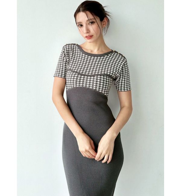 RESEXXY「ハウンドトゥースバイカラーニットワンピース」|ワンピース|