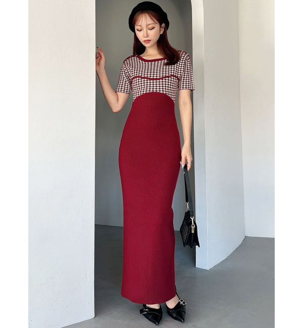 RESEXXY「ハウンドトゥースバイカラーニットワンピース」|ワンピース|